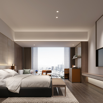  现代酒店客房su模型 