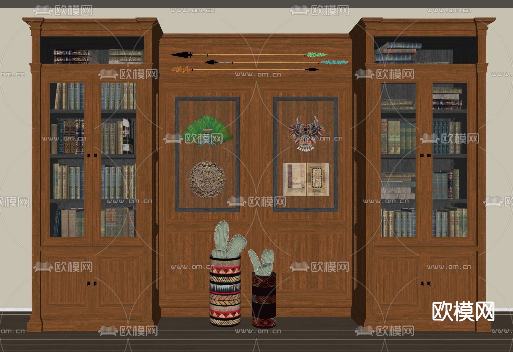 美式书柜su模型下载（渲染图2）