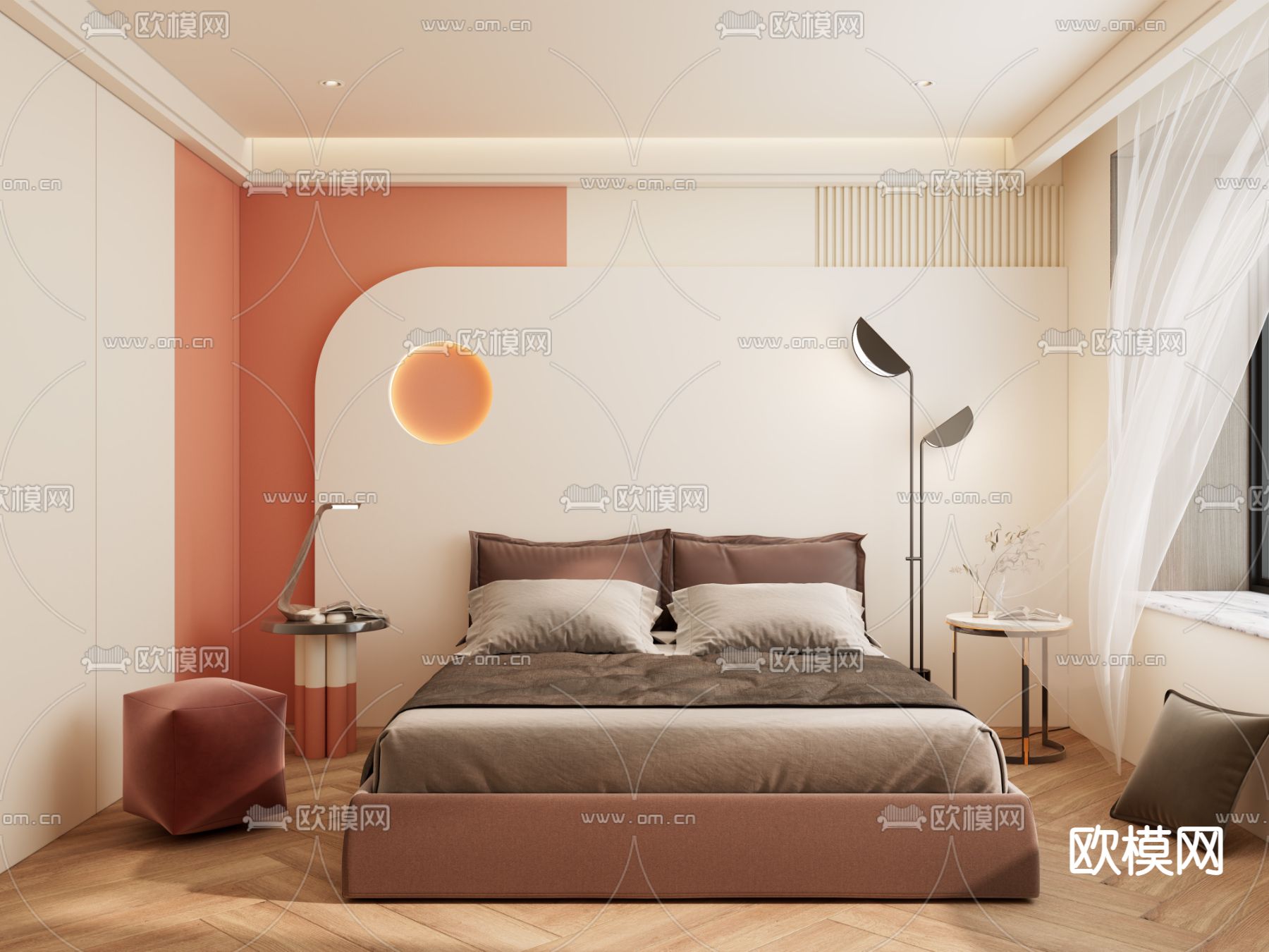 北欧卧室su模型下载（渲染图1）