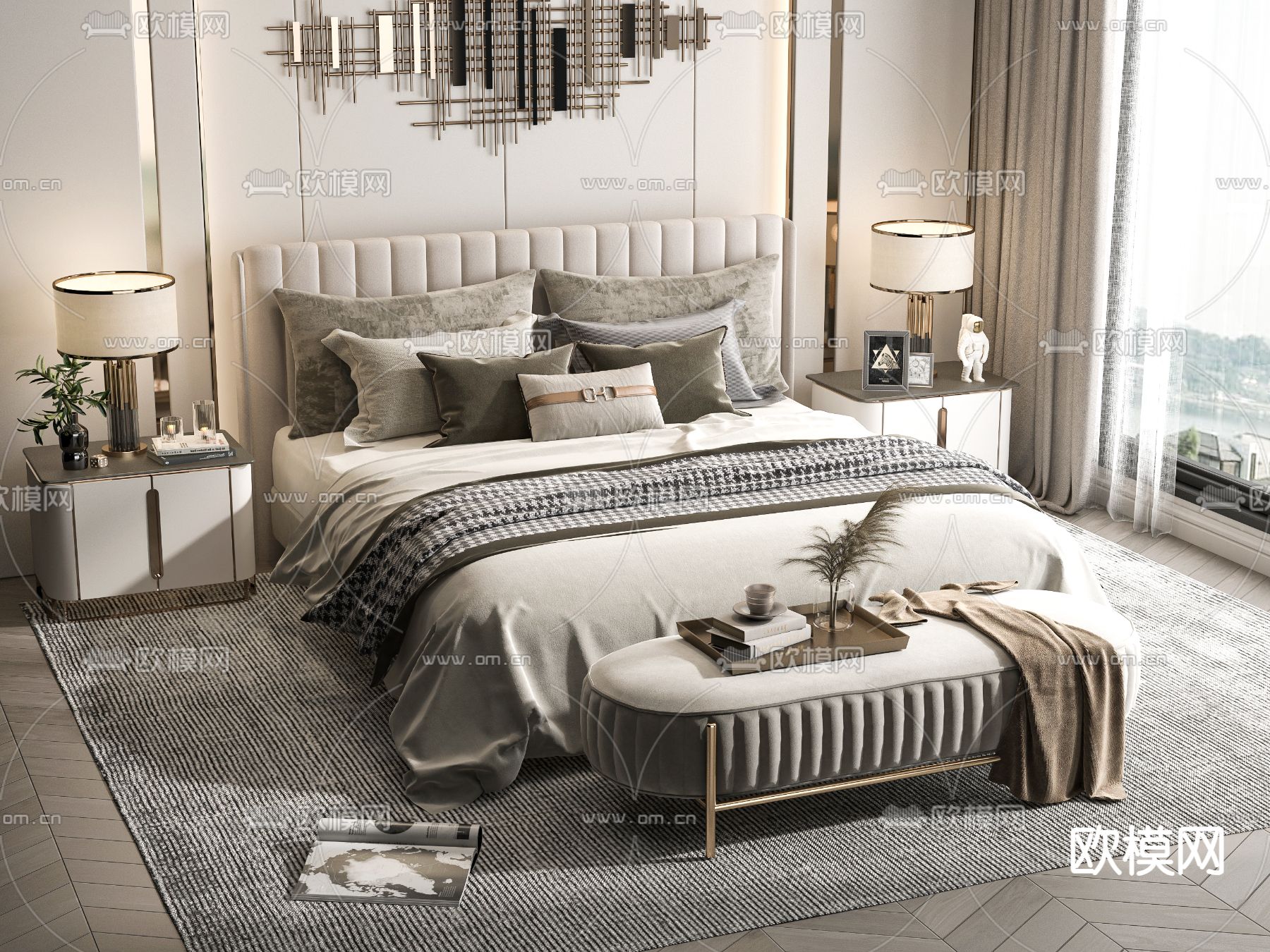 轻奢双人床3d模型下载