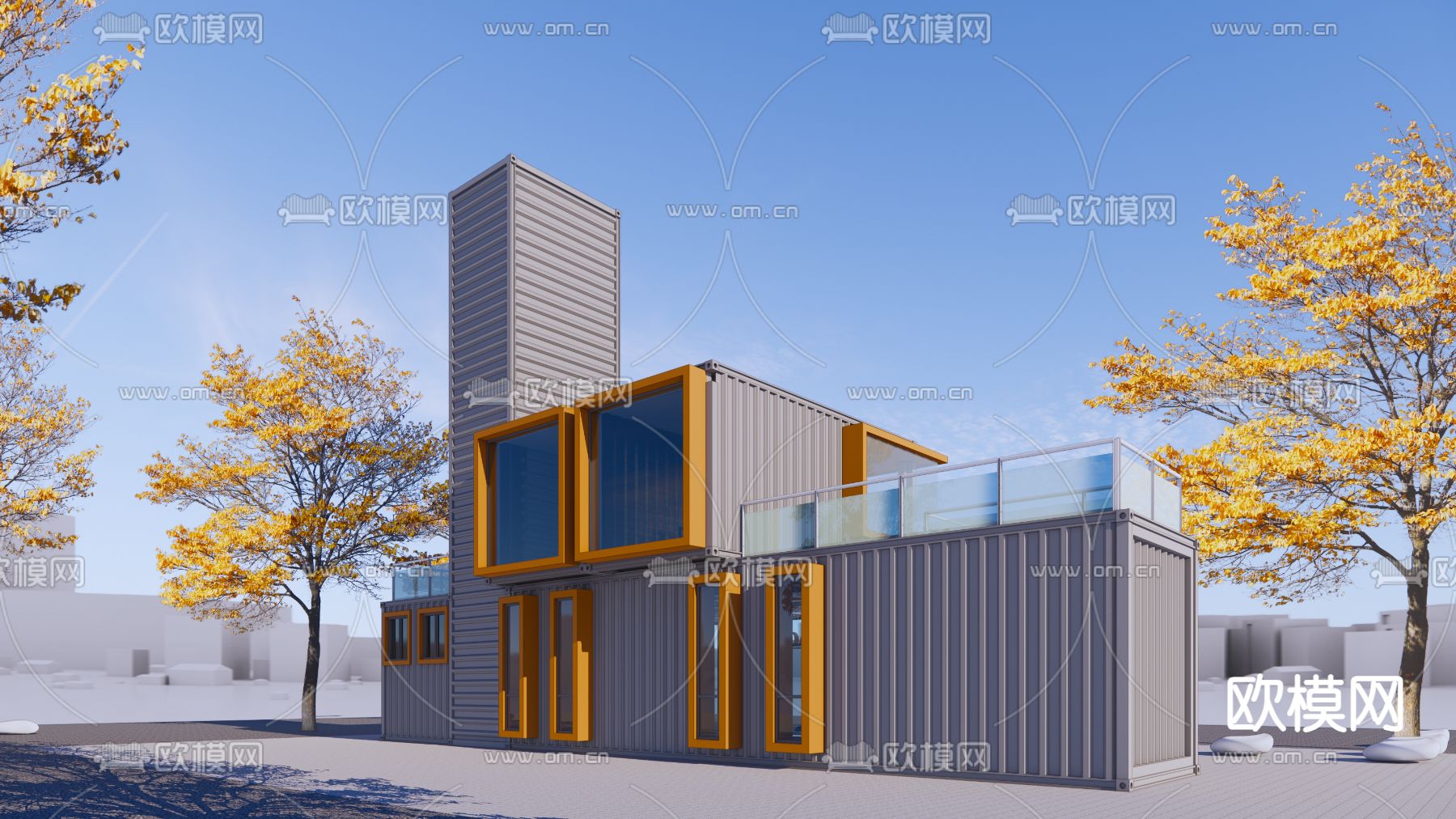 现代商业办公楼外观su模型下载（渲染图4）