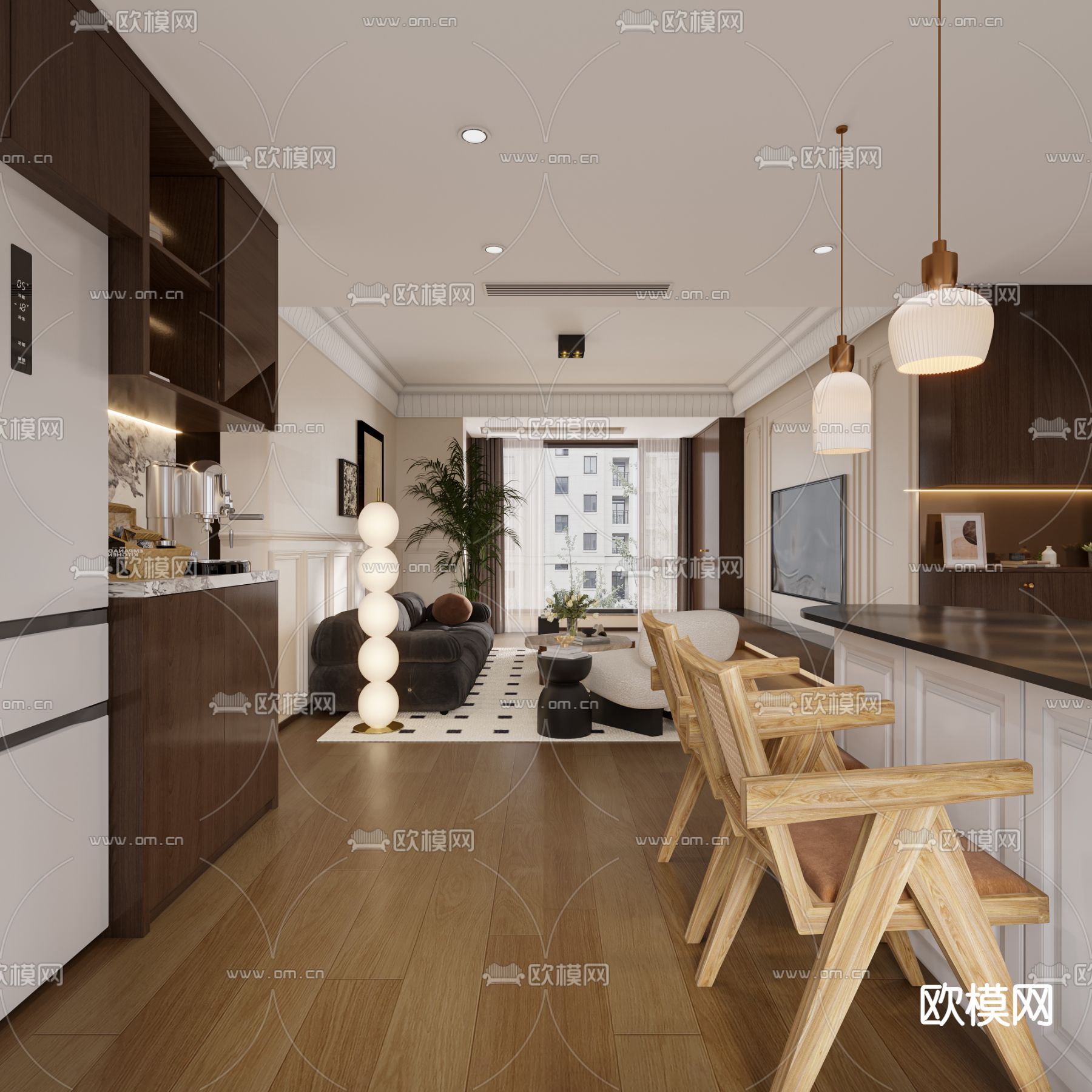 美式客厅 餐厅3d模型下载（渲染图3）