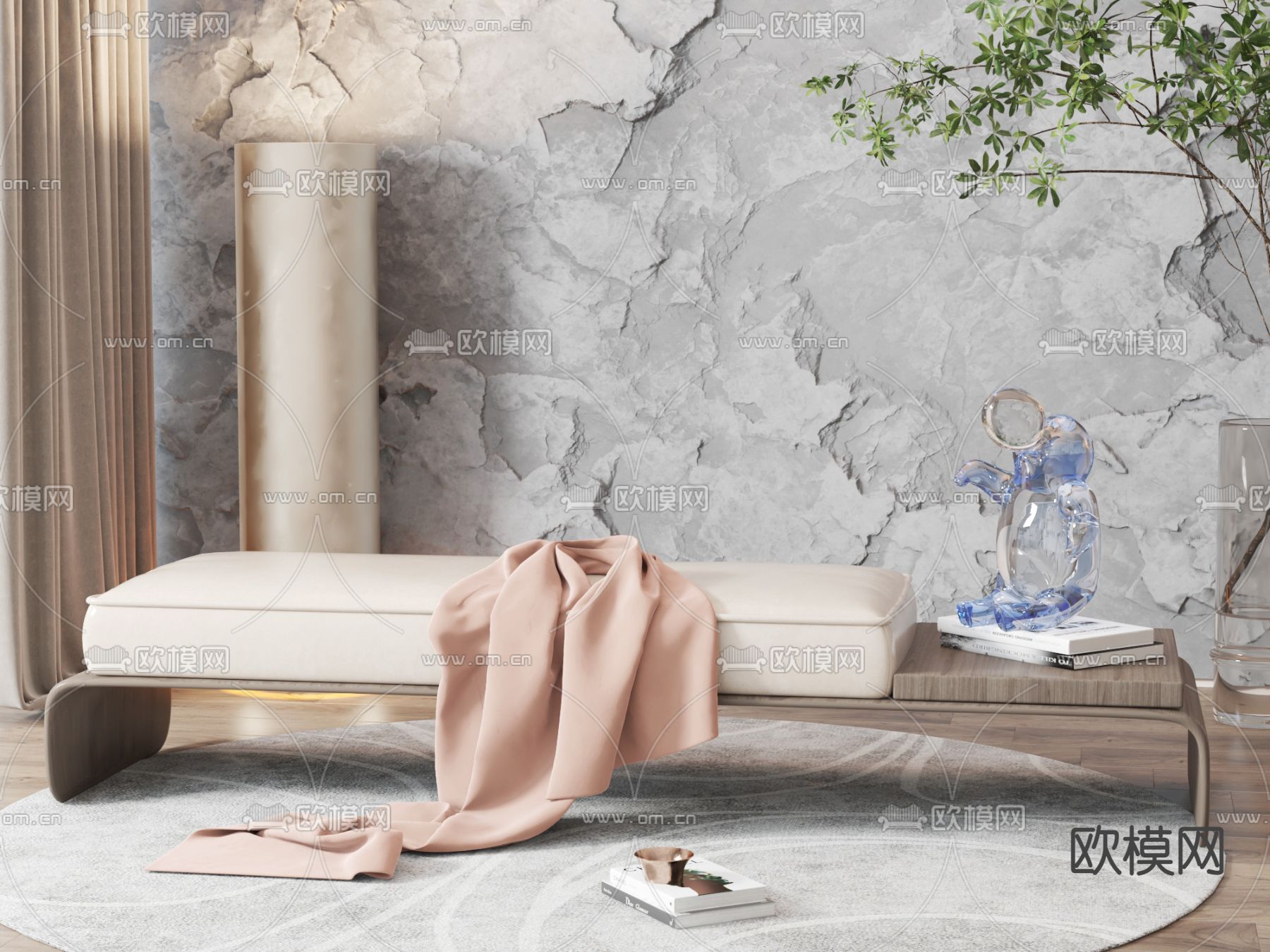 床尾凳沙发凳su模型下载（渲染图1）