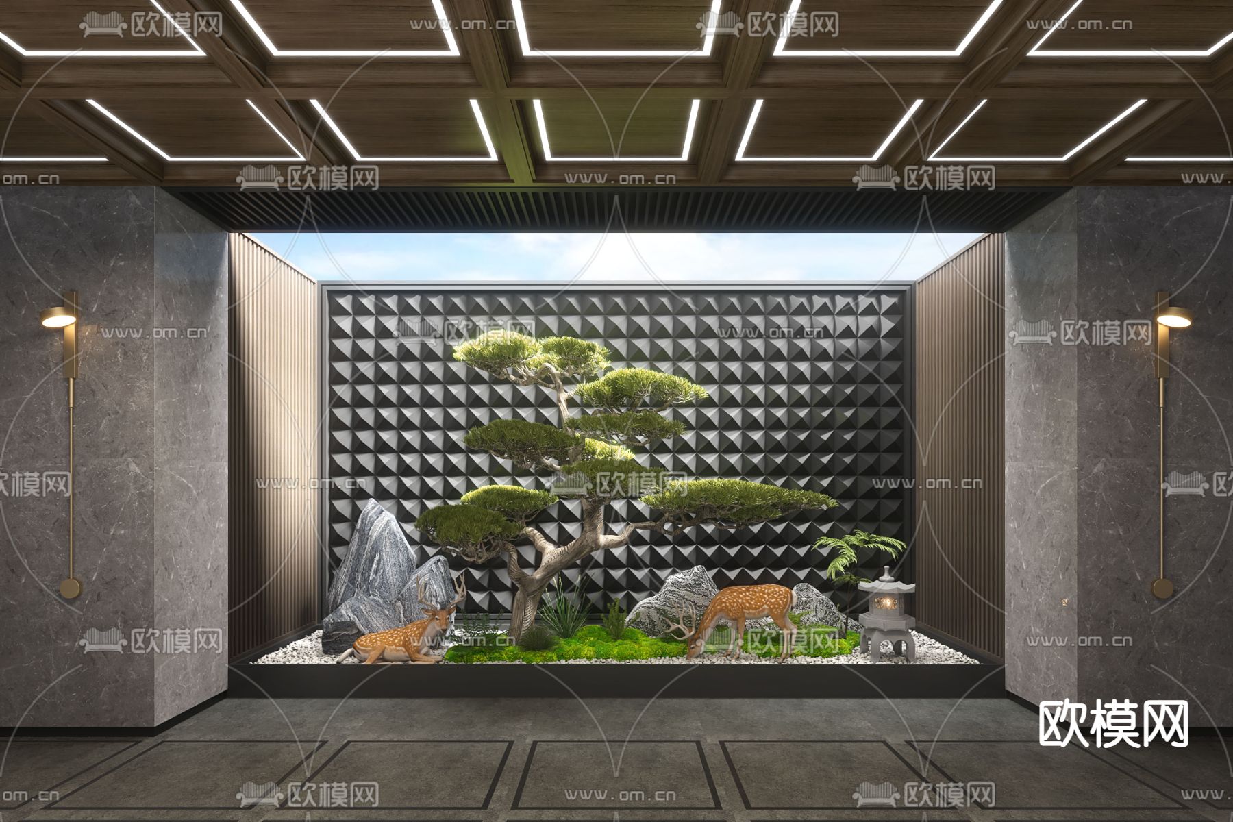 中庭造景 天井景观3d模型下载