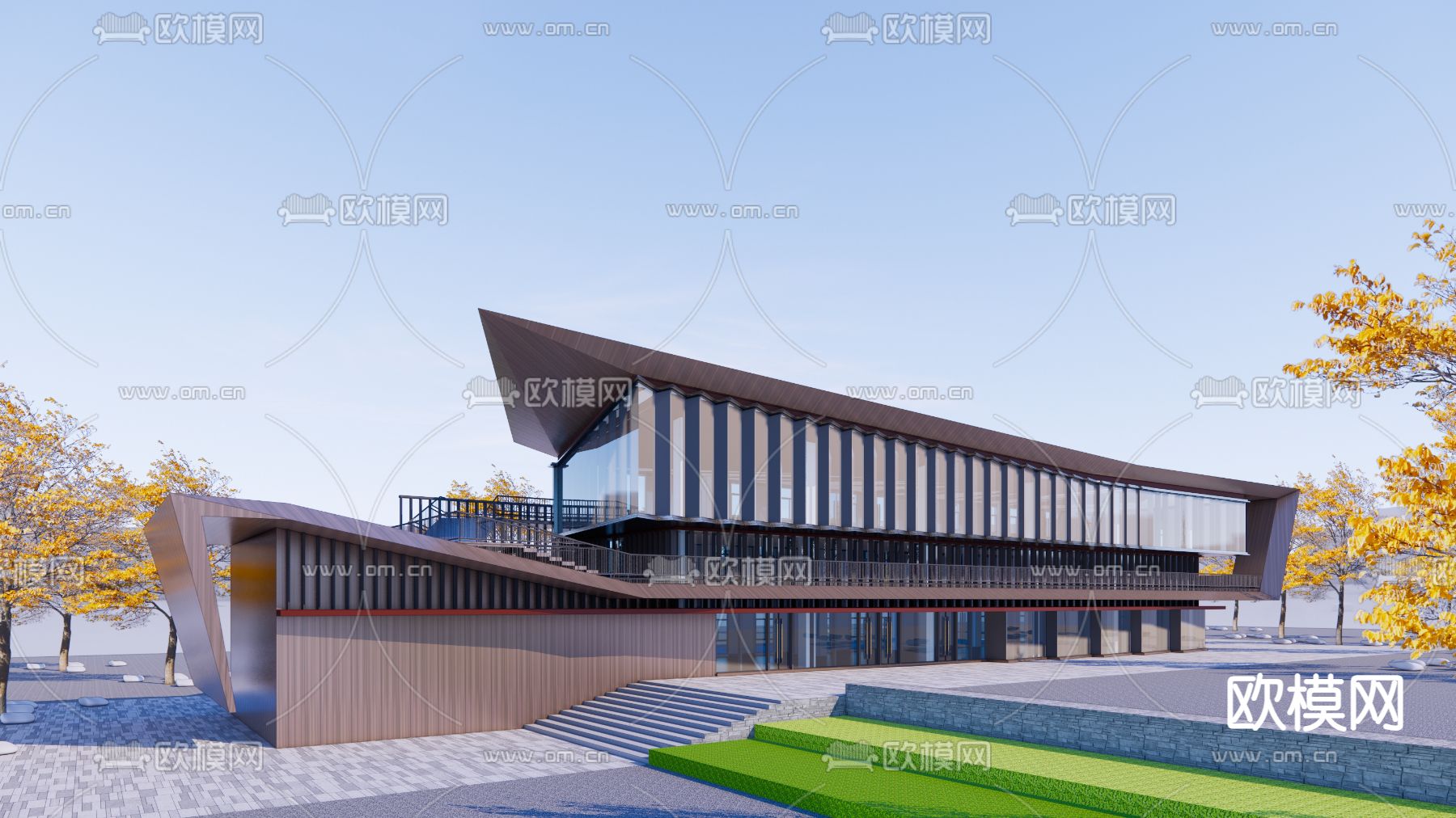 现代售楼部会所建筑su模型下载（渲染图3）