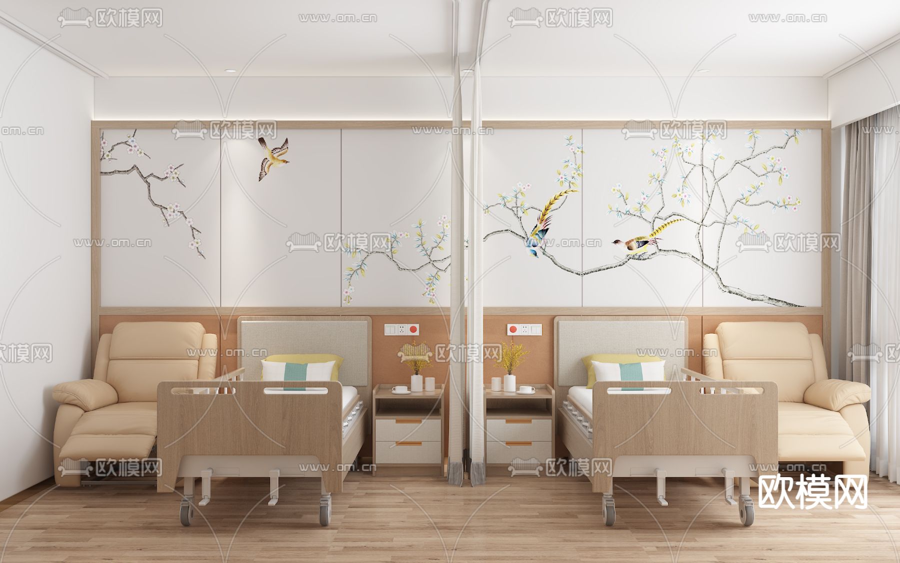新中式养老院 双人房3d模型下载