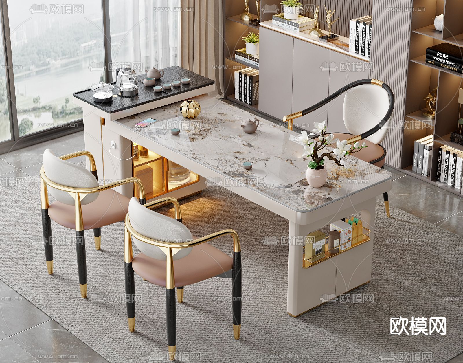 轻奢茶桌 茶台3d模型下载（渲染图1）