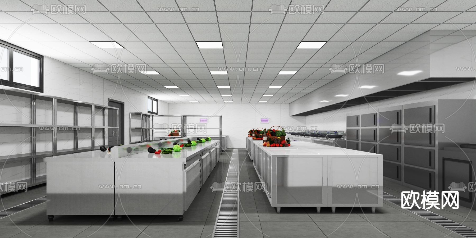 中央厨房 后厨3d模型下载（渲染图1）
