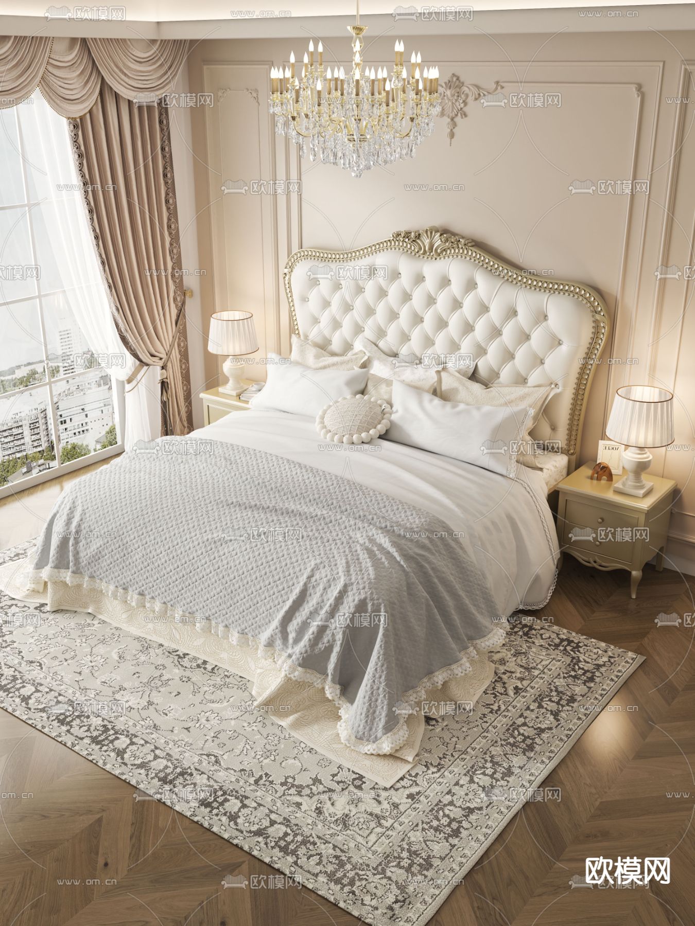 美式双人床 卧室床3d模型下载