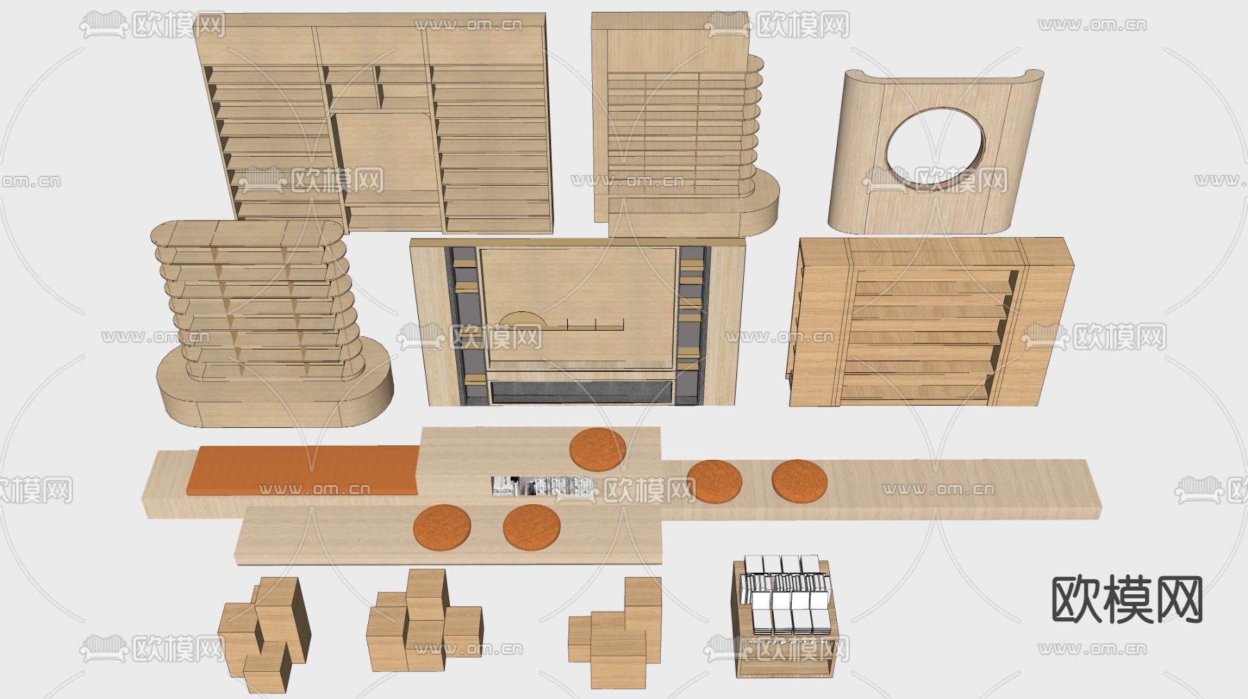 现代书柜书架su模型下载（渲染图2）