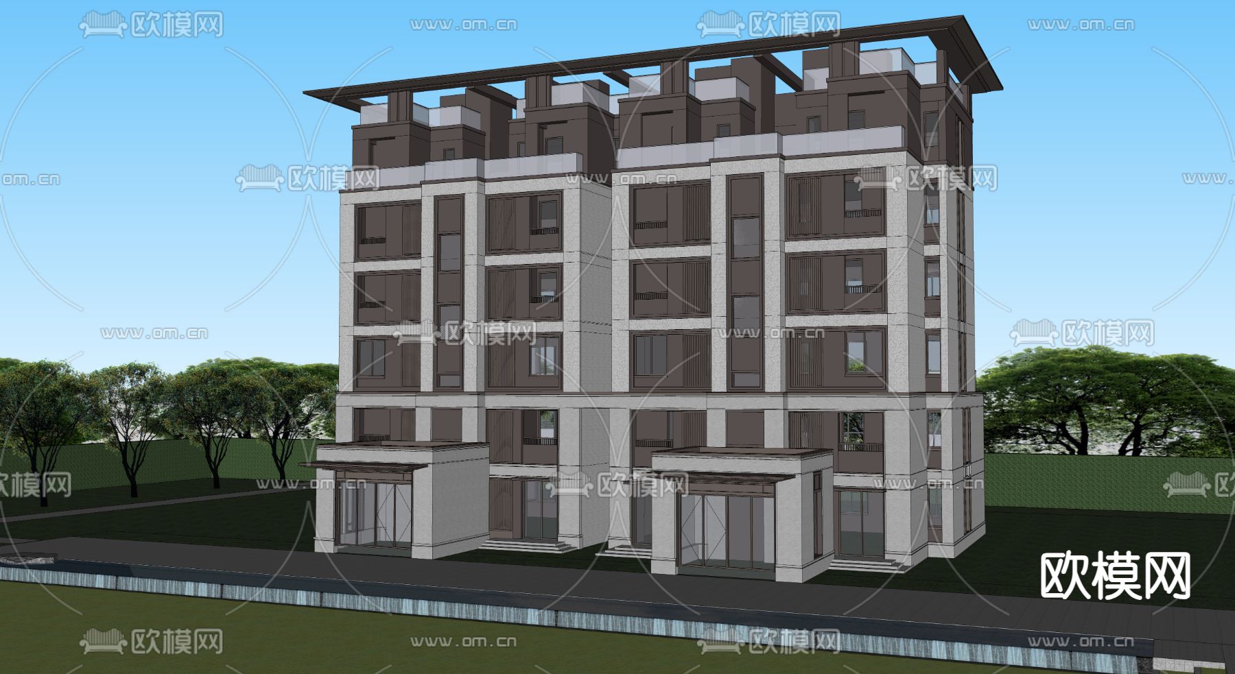 现代多层住宅su模型下载（渲染图4）