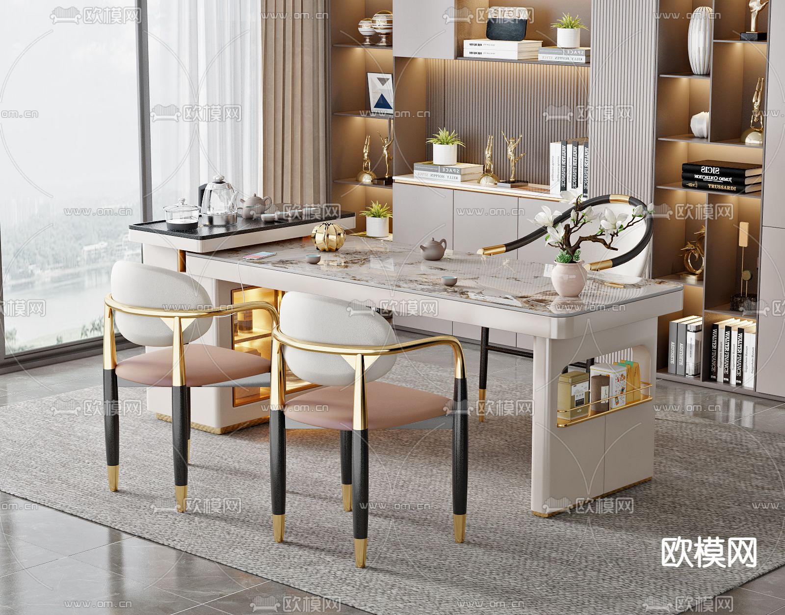 轻奢茶桌 茶台3d模型下载（渲染图2）