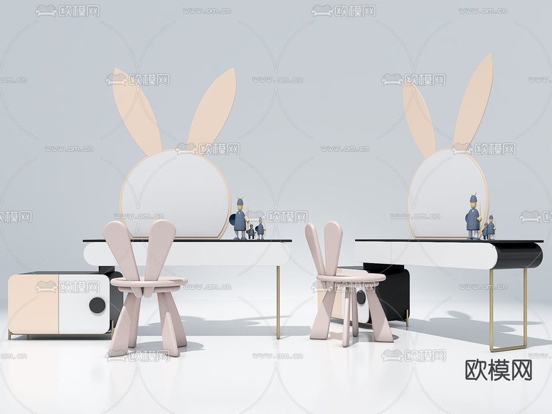 儿童桌椅 兔子梳妆台3d模型下载