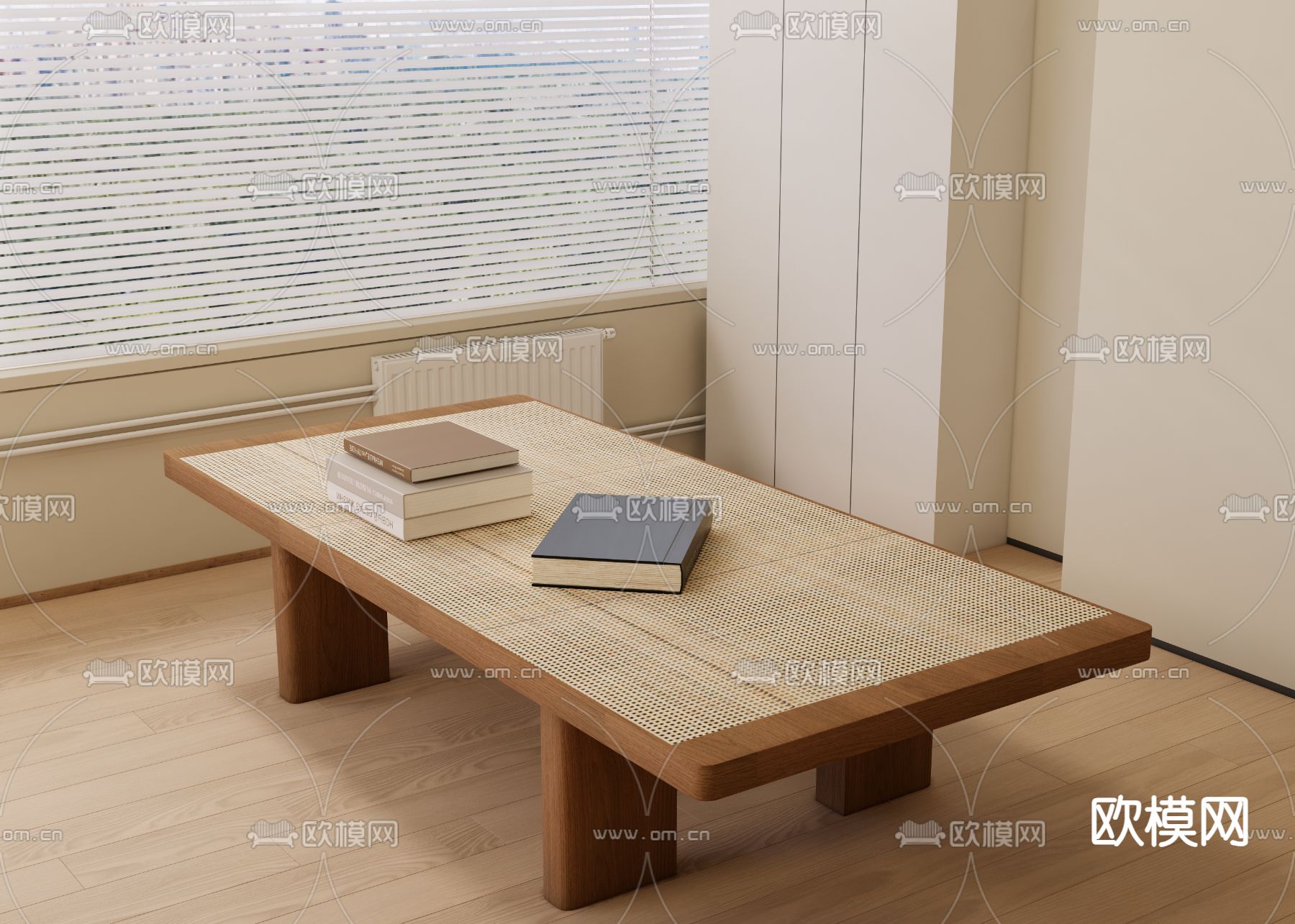 侘寂风藤编茶几su模型下载（渲染图1）