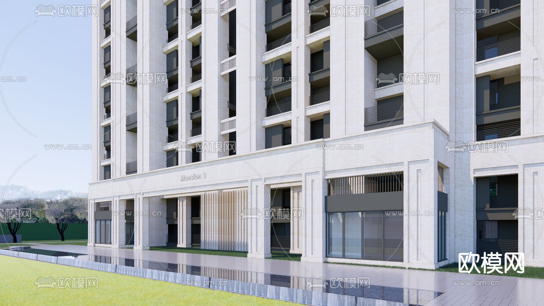 现代高层住宅建筑su模型下载（渲染图3）