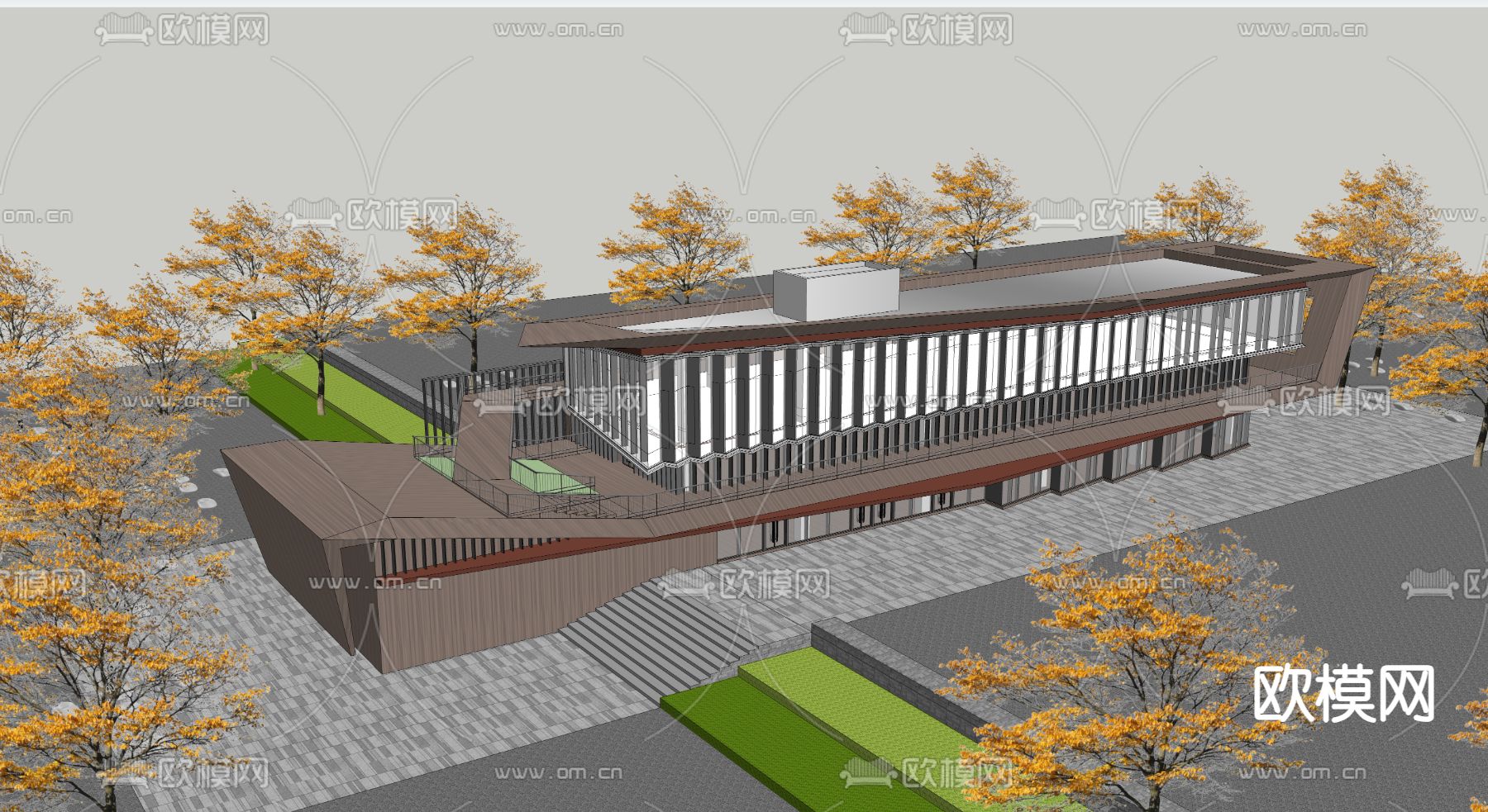 现代售楼部会所建筑su模型下载（渲染图4）