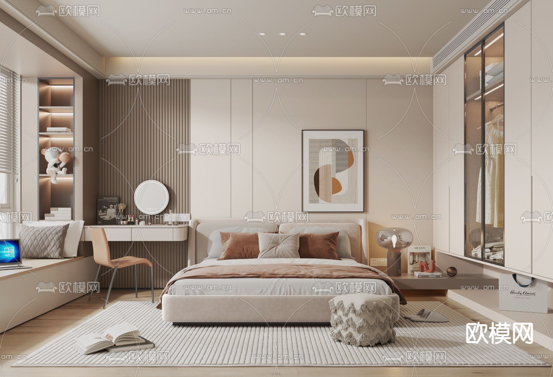 奶油风卧室 主卧3d模型下载