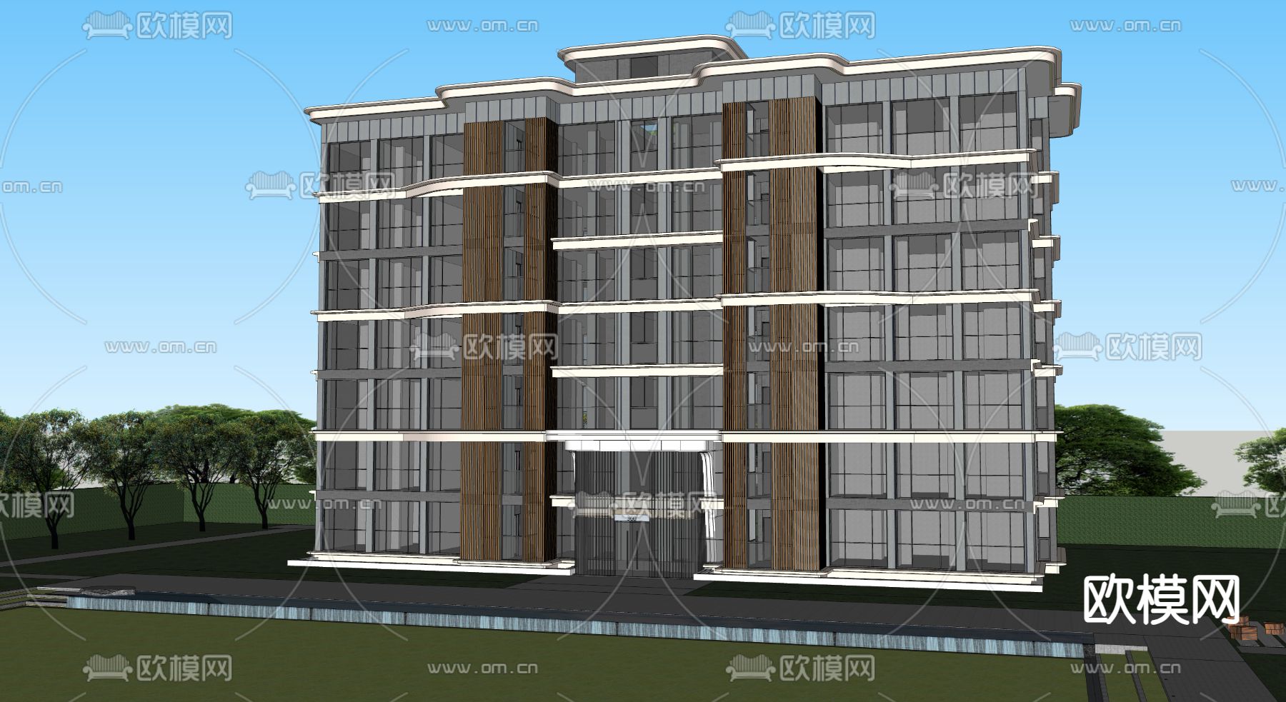 现代高层住宅建筑su模型下载（渲染图2）