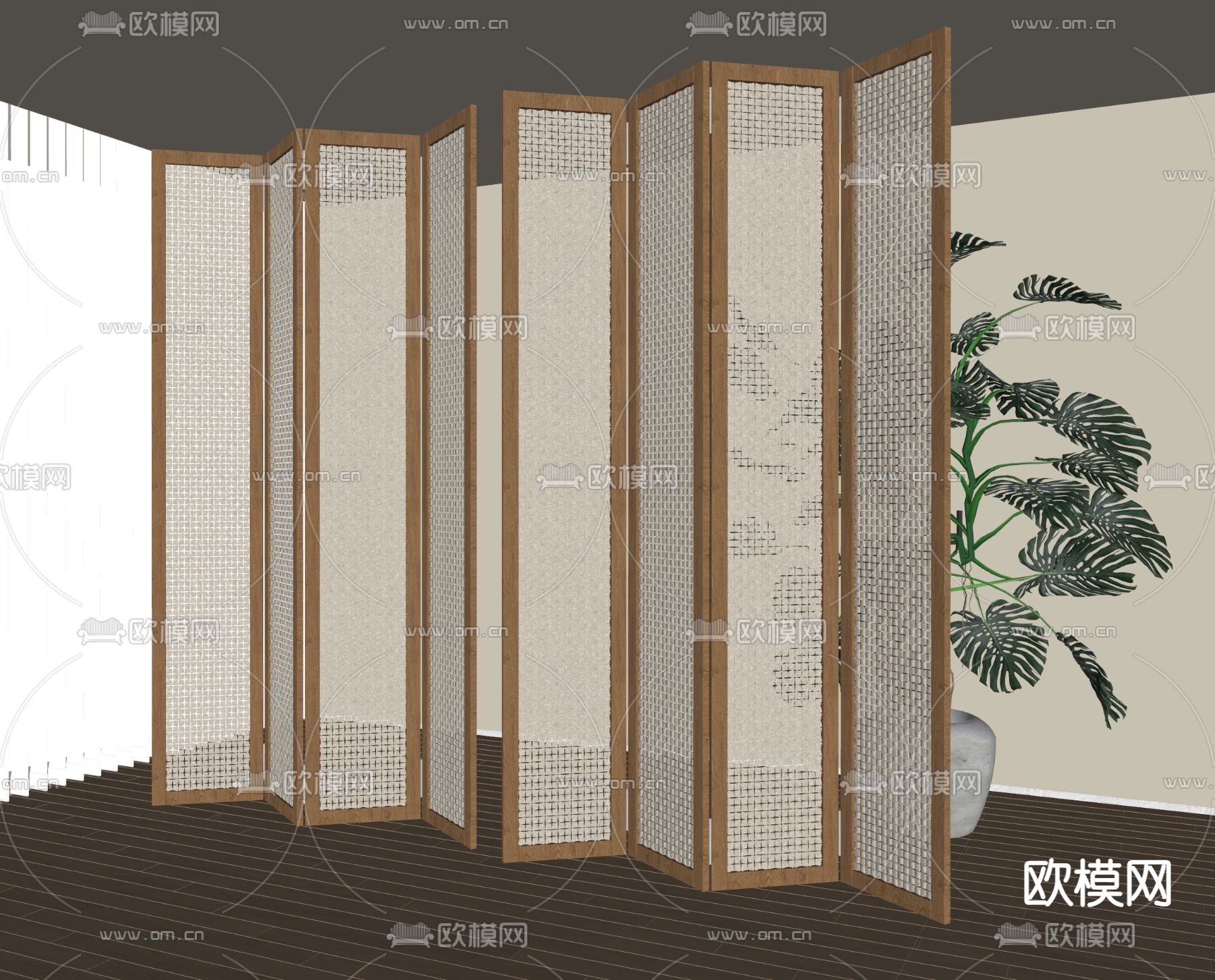 侘寂风隔断 屏风su模型下载（渲染图2）