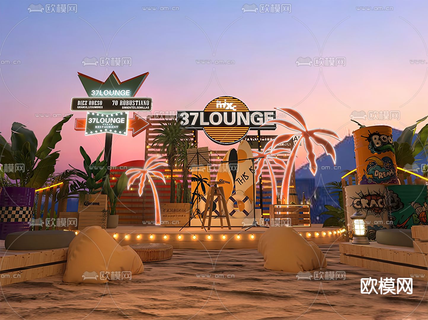 现代户外舞台su模型下载（渲染图1）