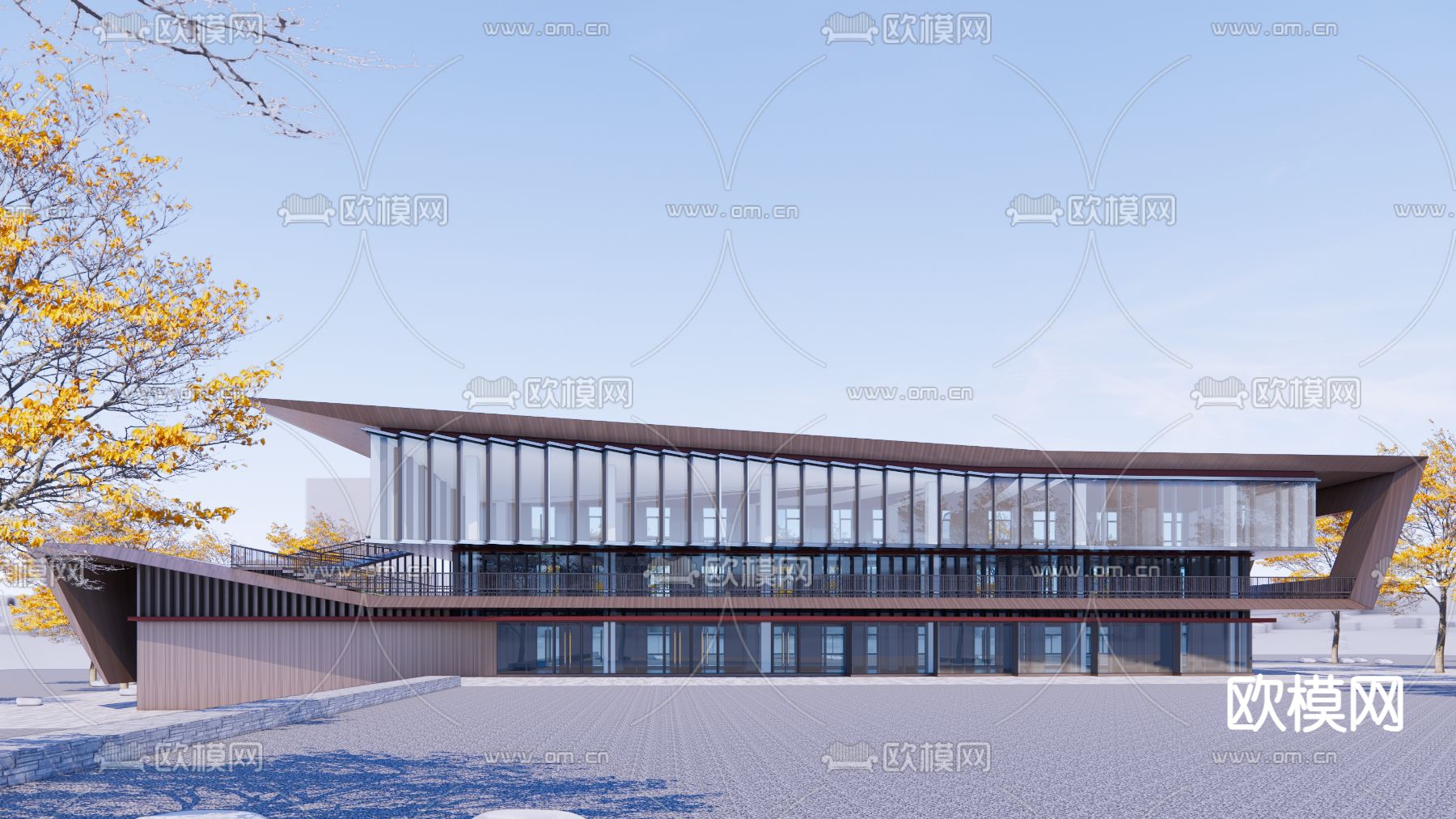 现代售楼部会所建筑su模型下载（渲染图1）