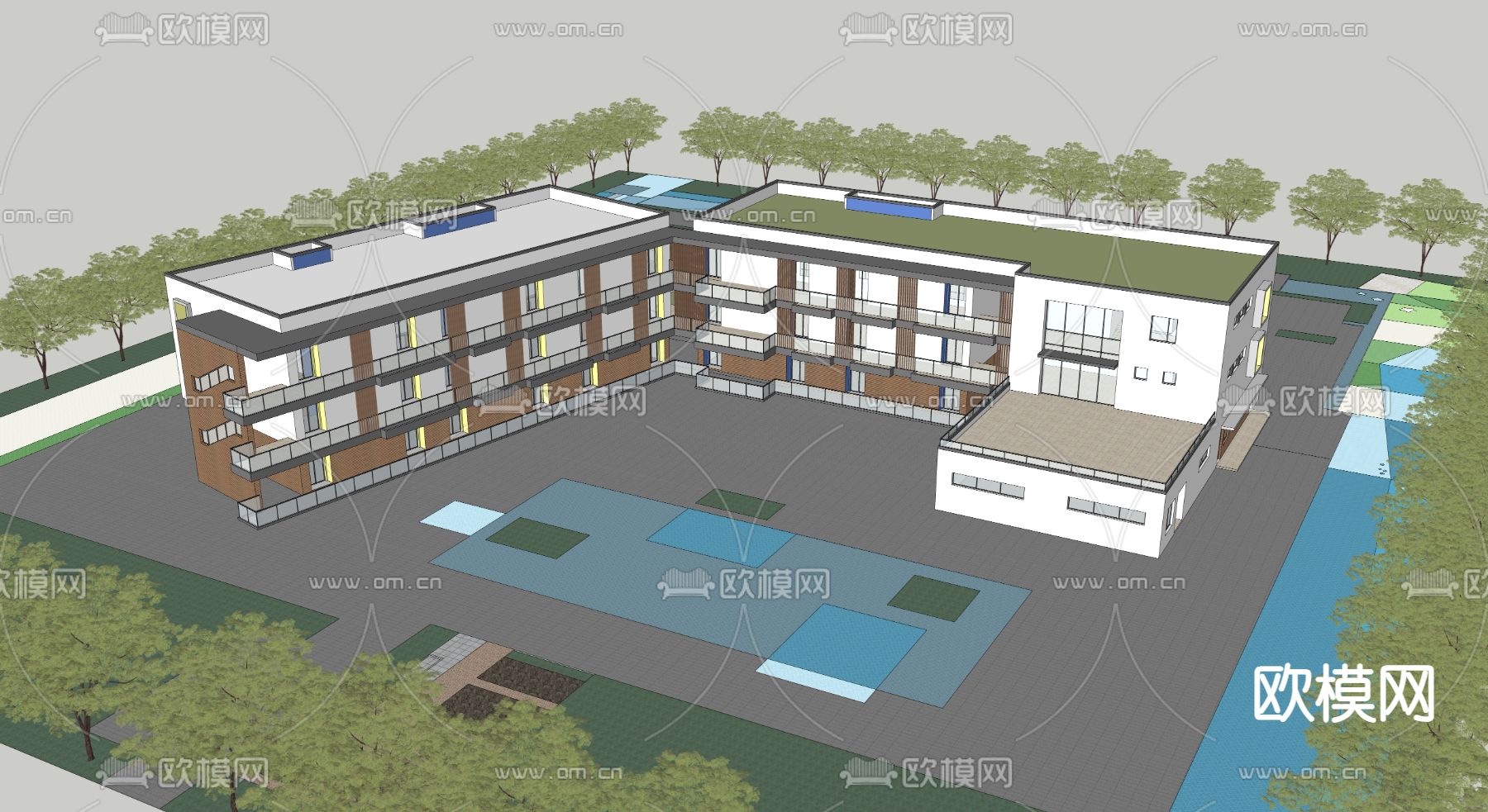 现代幼儿园建筑su模型下载（渲染图2）