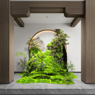  新中式室内景观造景su模型 