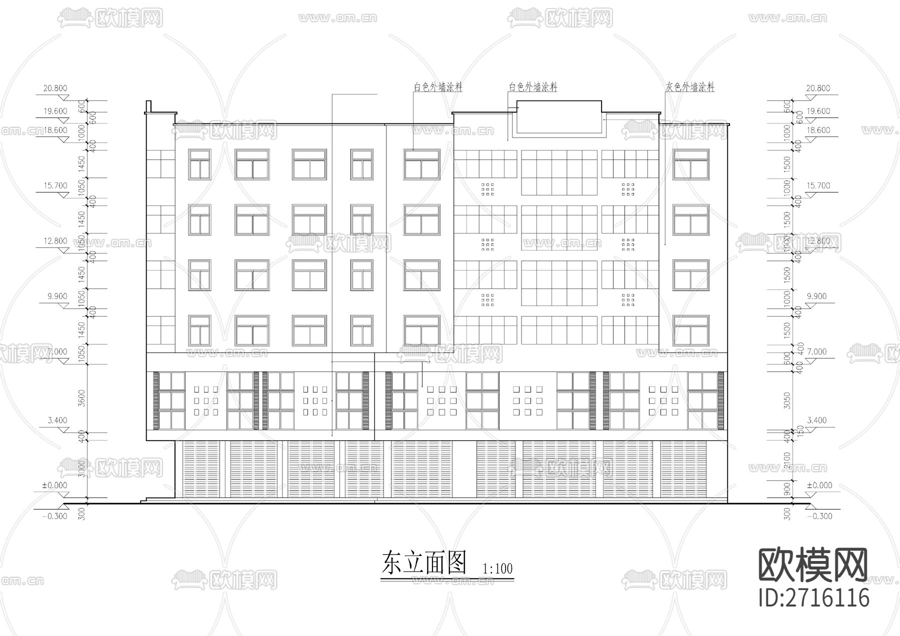 转角商住楼全套建筑cad施工图下载（渲染图1）