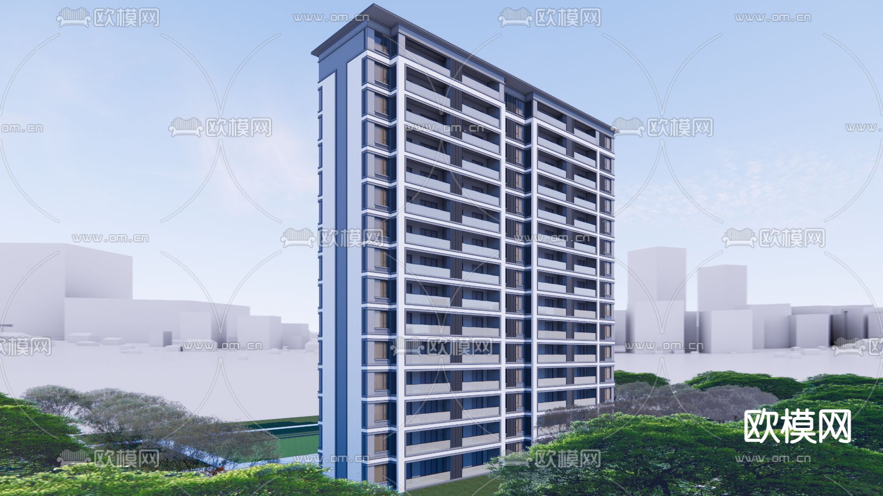 现代高层住宅su模型下载（渲染图2）