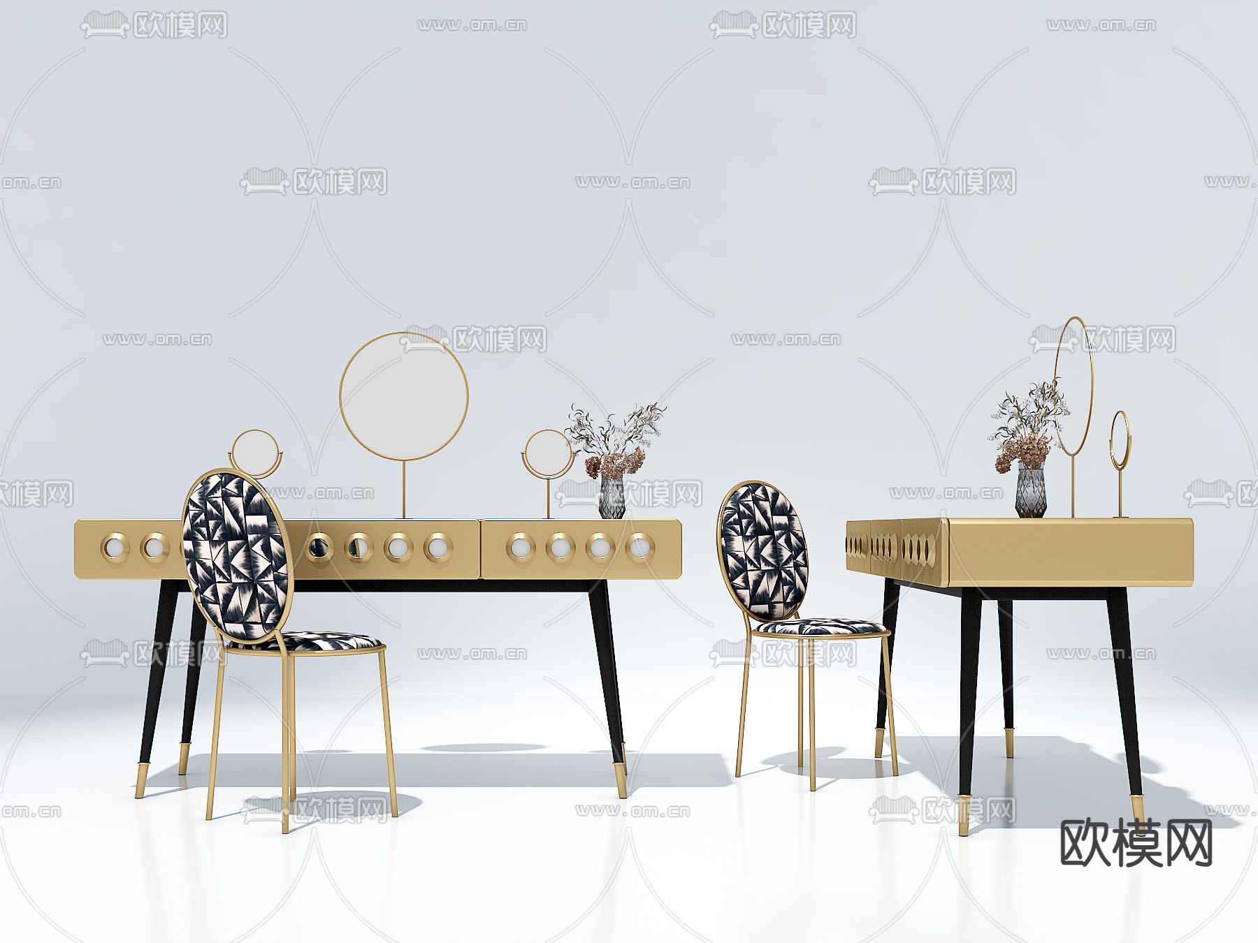 轻奢梳妆台 化妆台3d模型下载