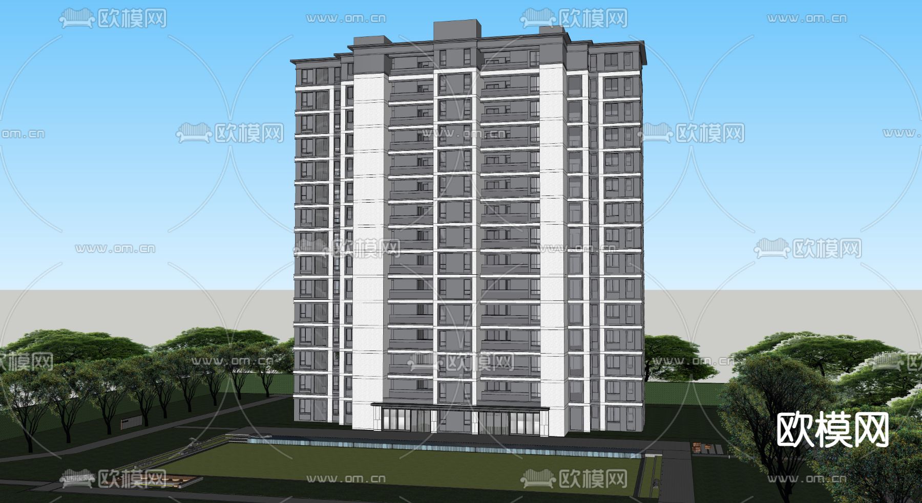 现代高层住宅su模型下载（渲染图3）