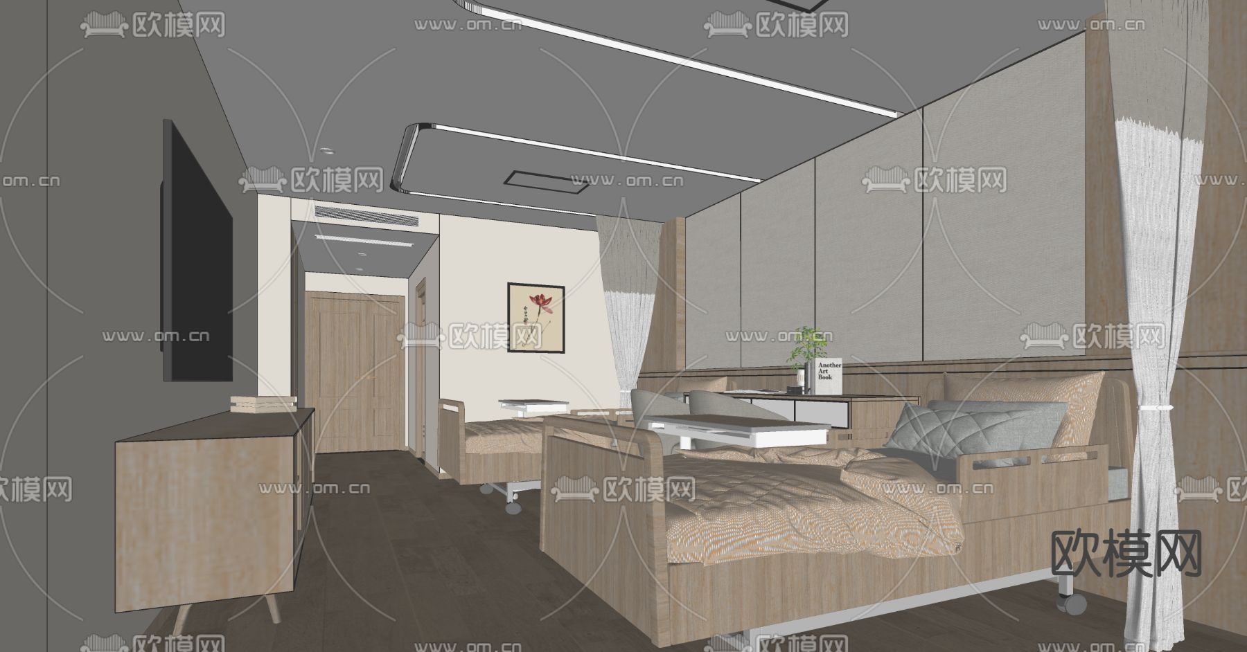 现代医院病房su模型下载（渲染图2）
