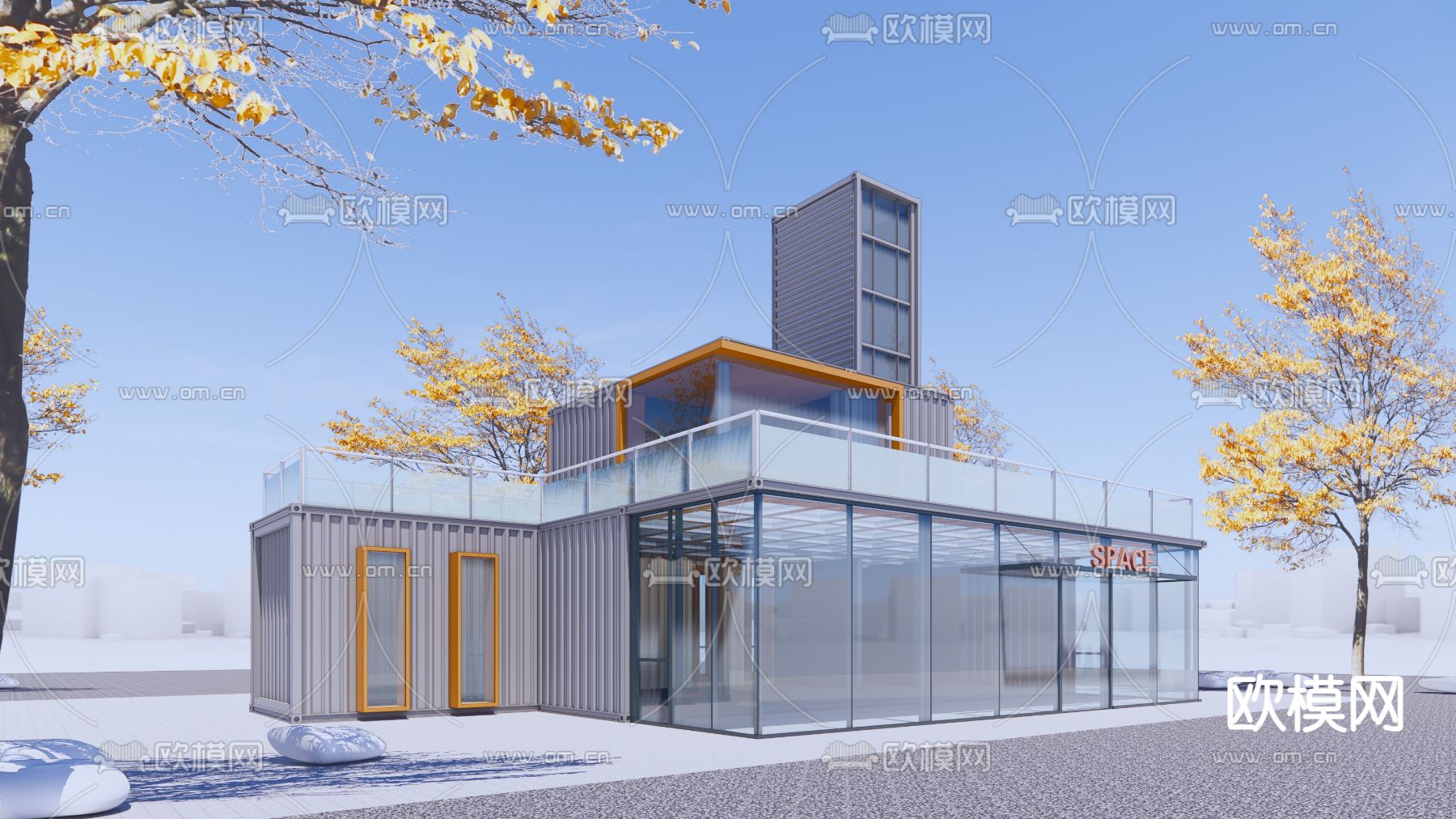 现代商业办公楼外观su模型下载（渲染图3）