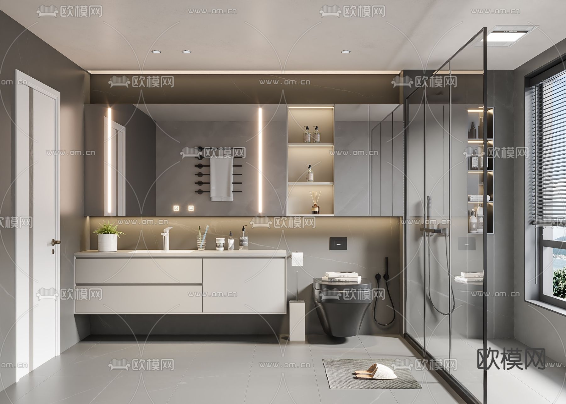 高级灰卫生间 浴室3d模型下载