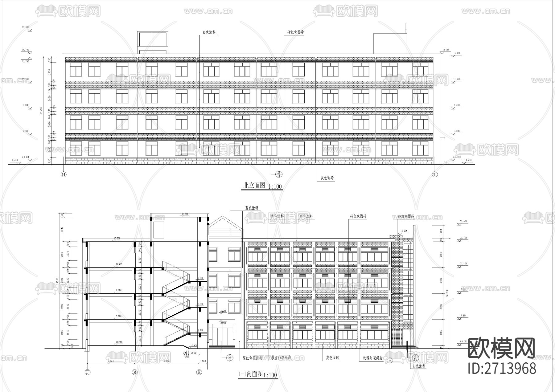 24班小学教学楼建筑cad施工图下载（渲染图6）