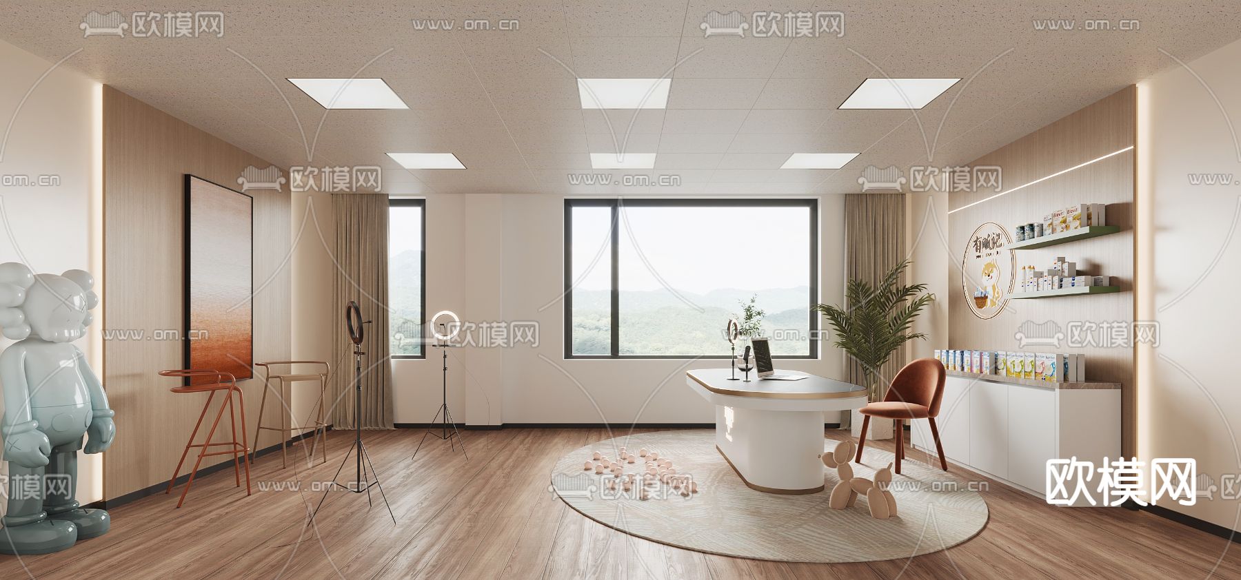 现代直播间su模型下载（渲染图1）