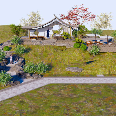 景观凉亭 公园亭子su模型