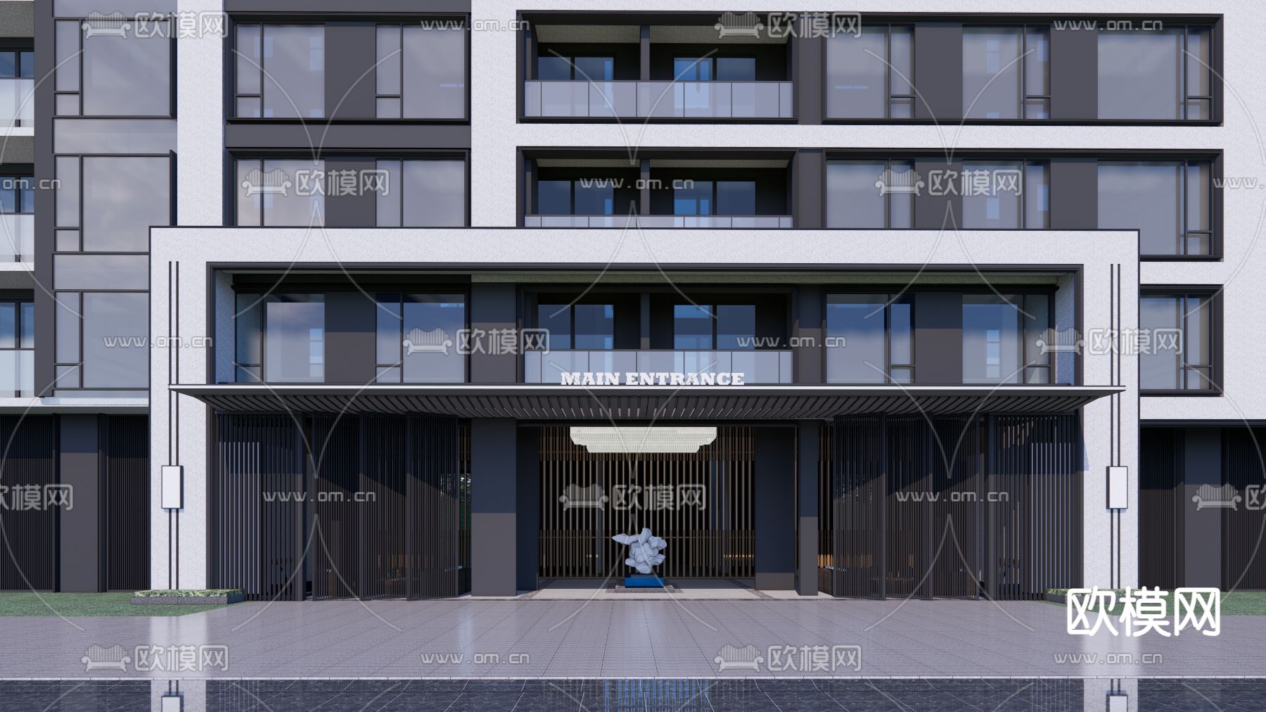 现代高层住宅建筑su模型下载（渲染图2）