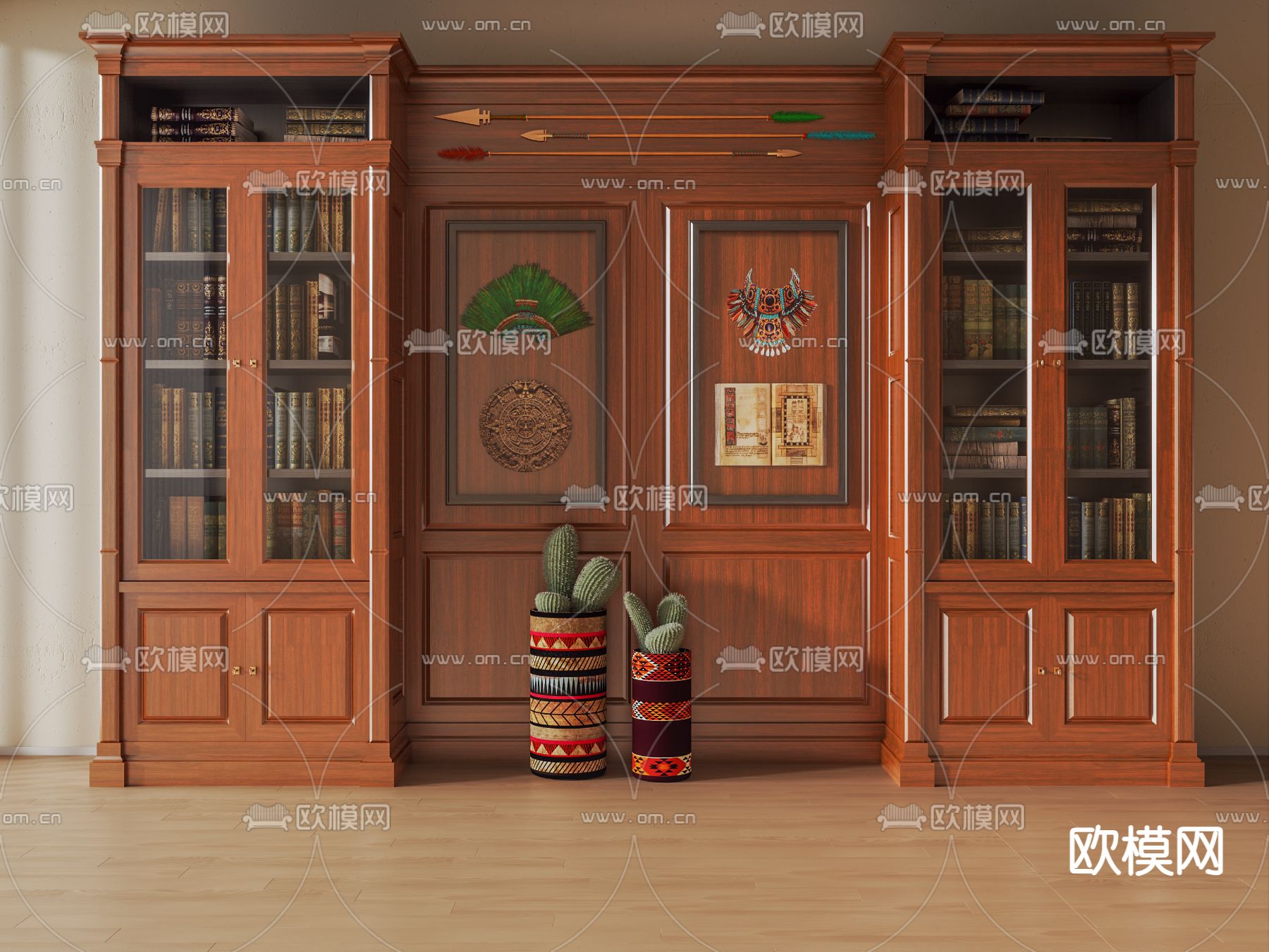 美式书柜su模型下载（渲染图1）