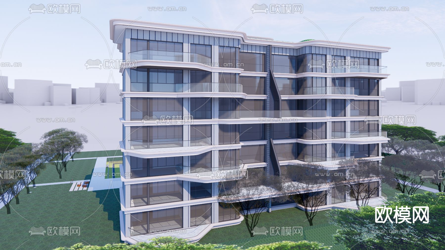 现代高层住宅建筑su模型下载（渲染图4）