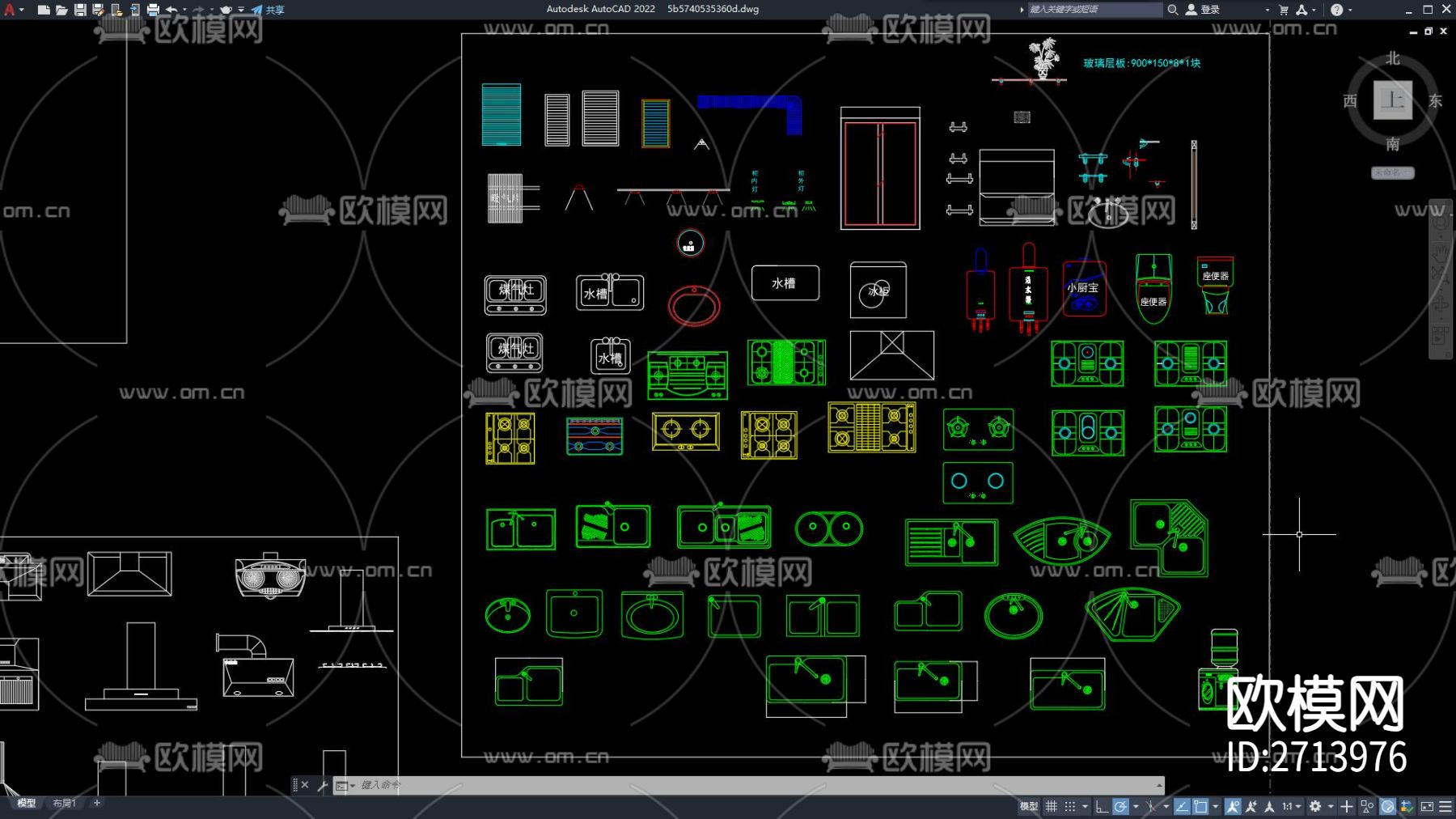 橱柜 电器设备 灶台cad图库下载（渲染图4）