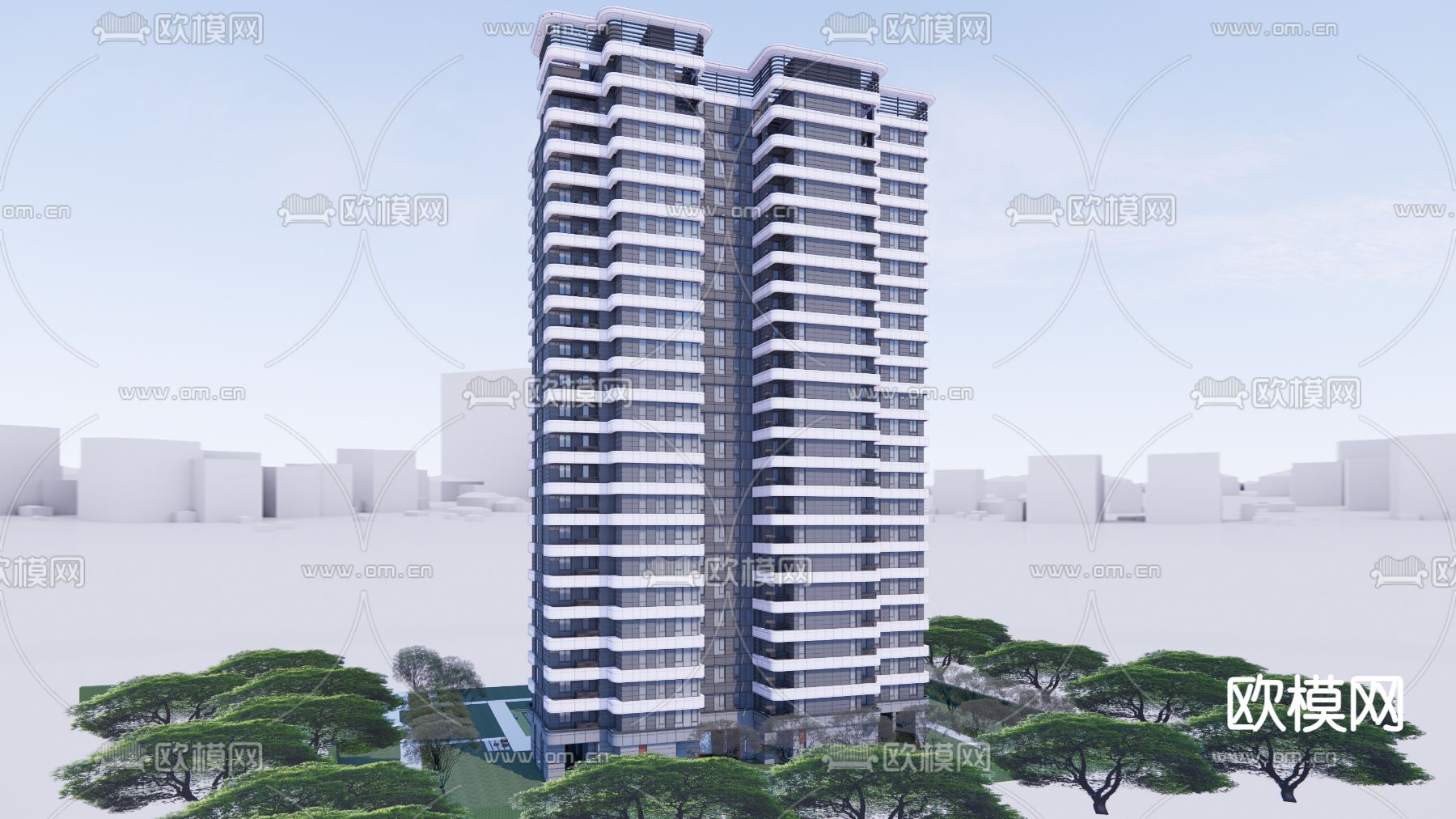 现代高层住宅建筑su模型下载（渲染图3）