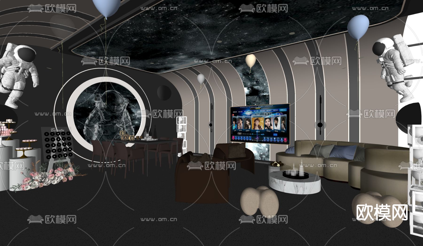 现代KTV包厢su模型下载（渲染图2）