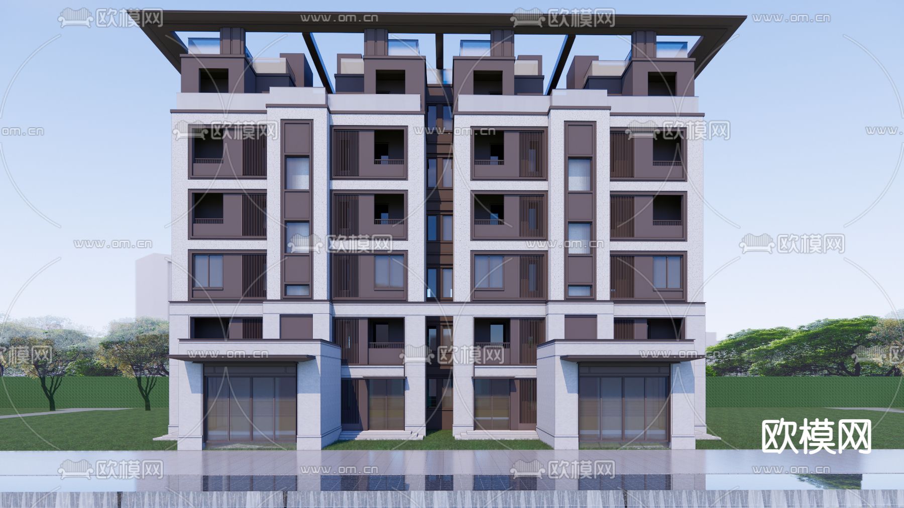 现代多层住宅su模型下载（渲染图1）