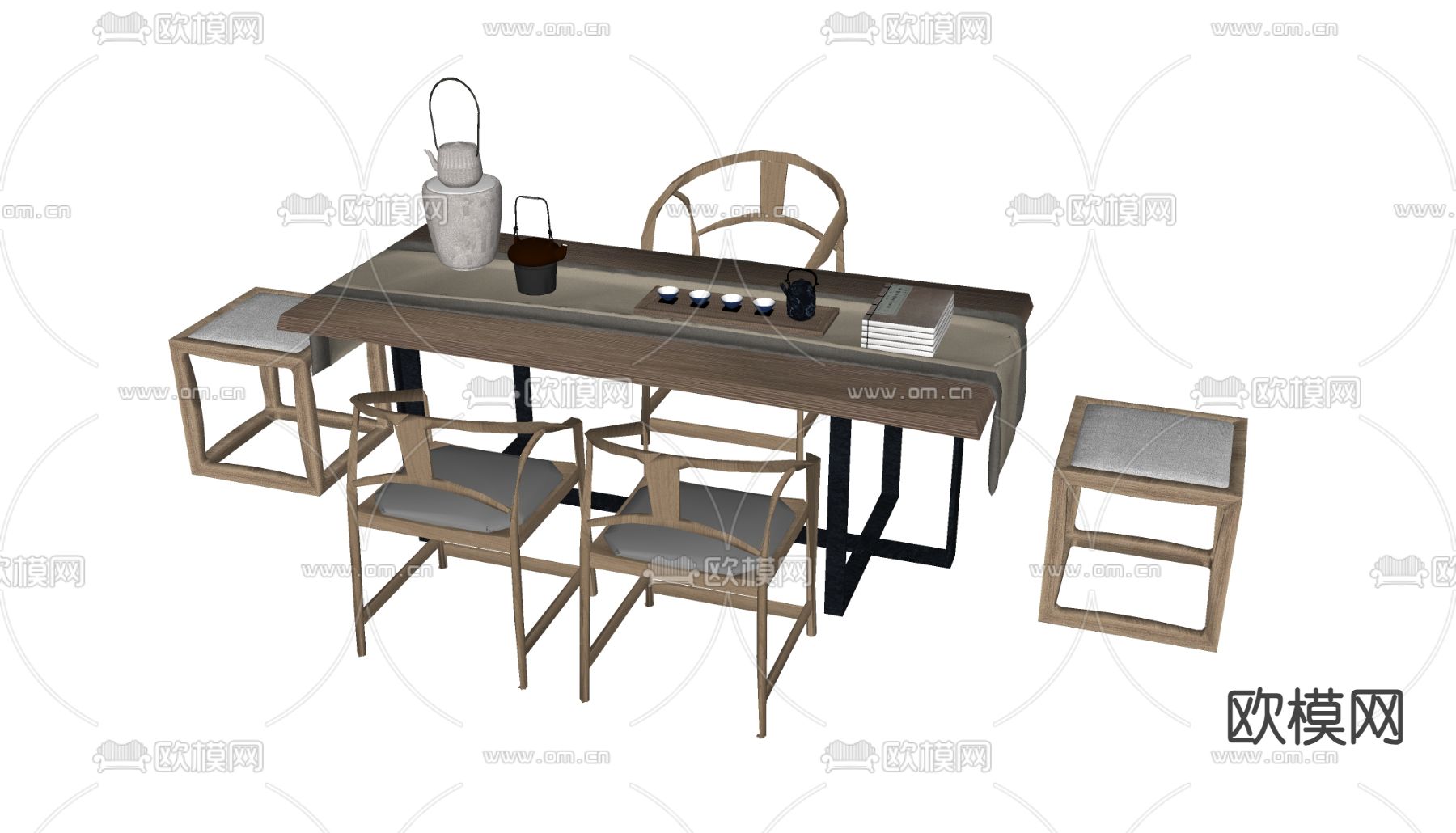 新中式茶桌su模型下载