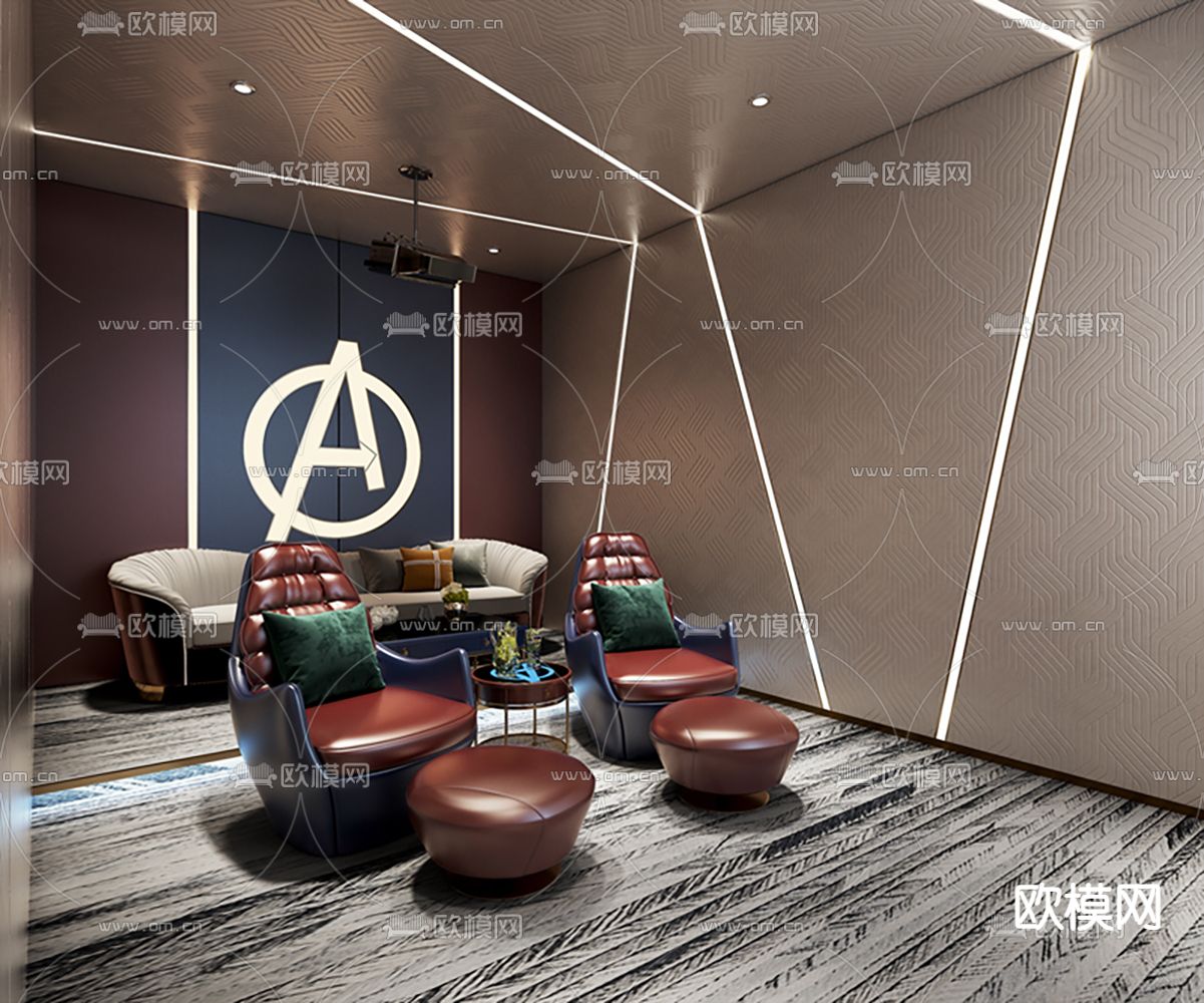 现代影音室su模型下载（渲染图1）