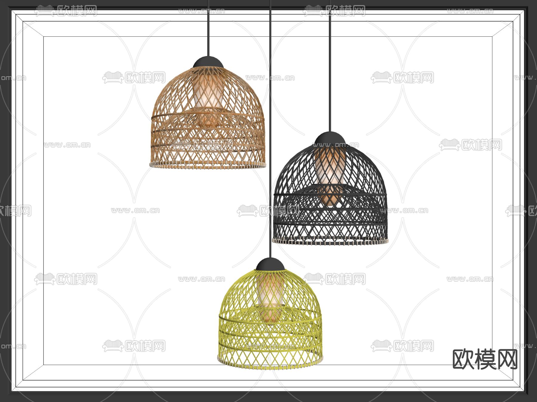东南亚竹编吊灯su模型下载（渲染图2）