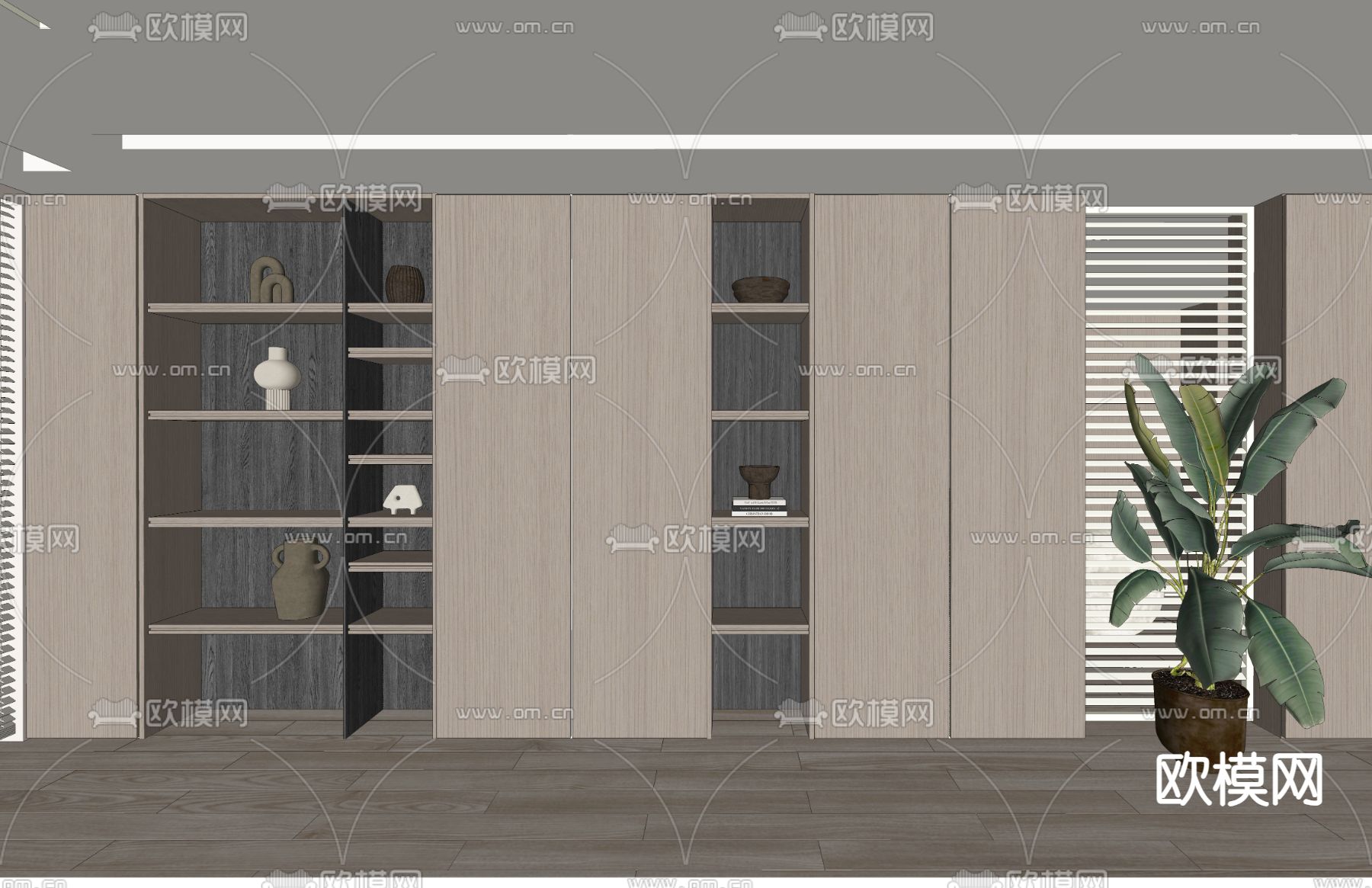 现代装饰柜 背景墙su模型下载（渲染图2）