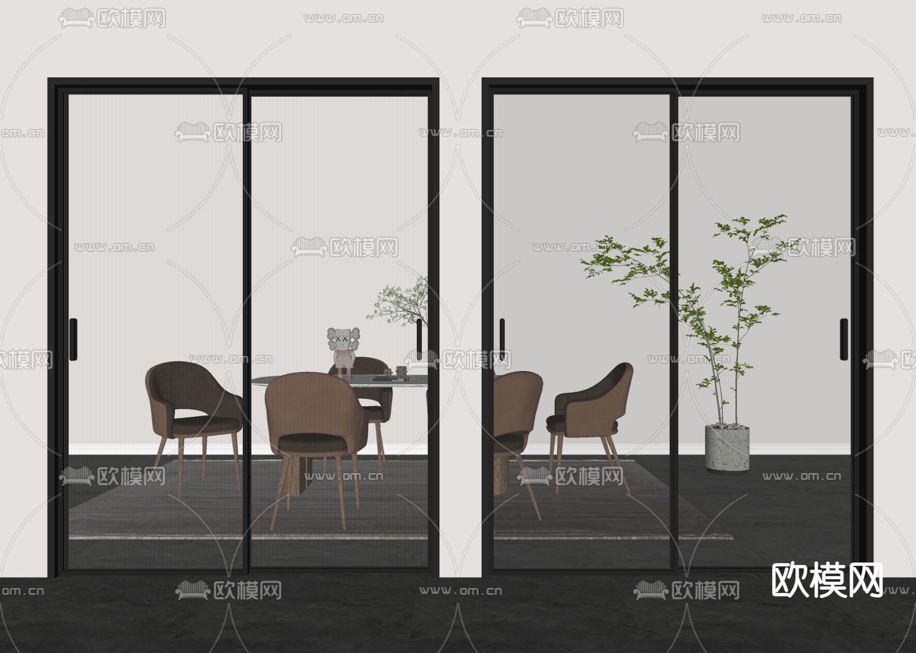 玻璃推拉门su模型下载（渲染图2）
