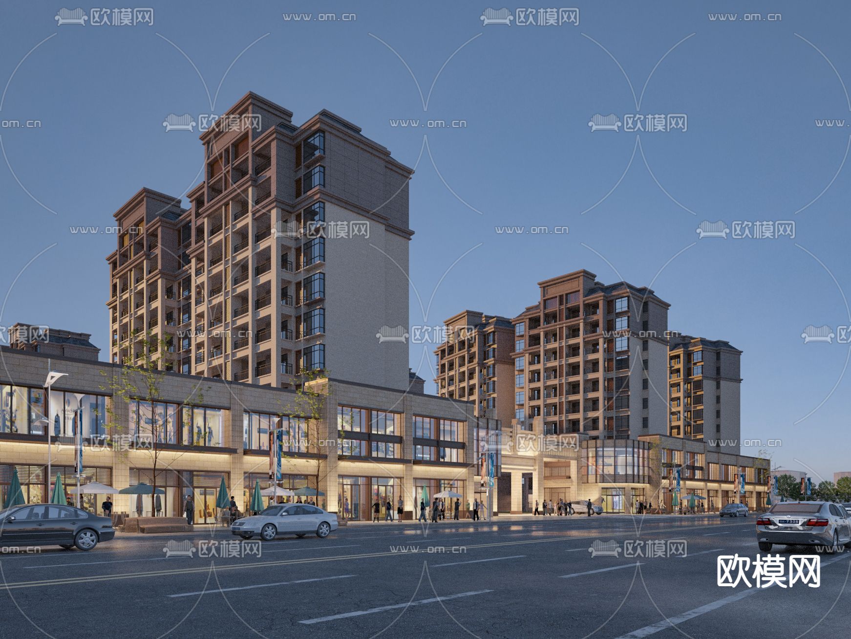 欧式住宅外观 沿街商业3d模型下载_ID14158386_3dmax免费模型-欧模网